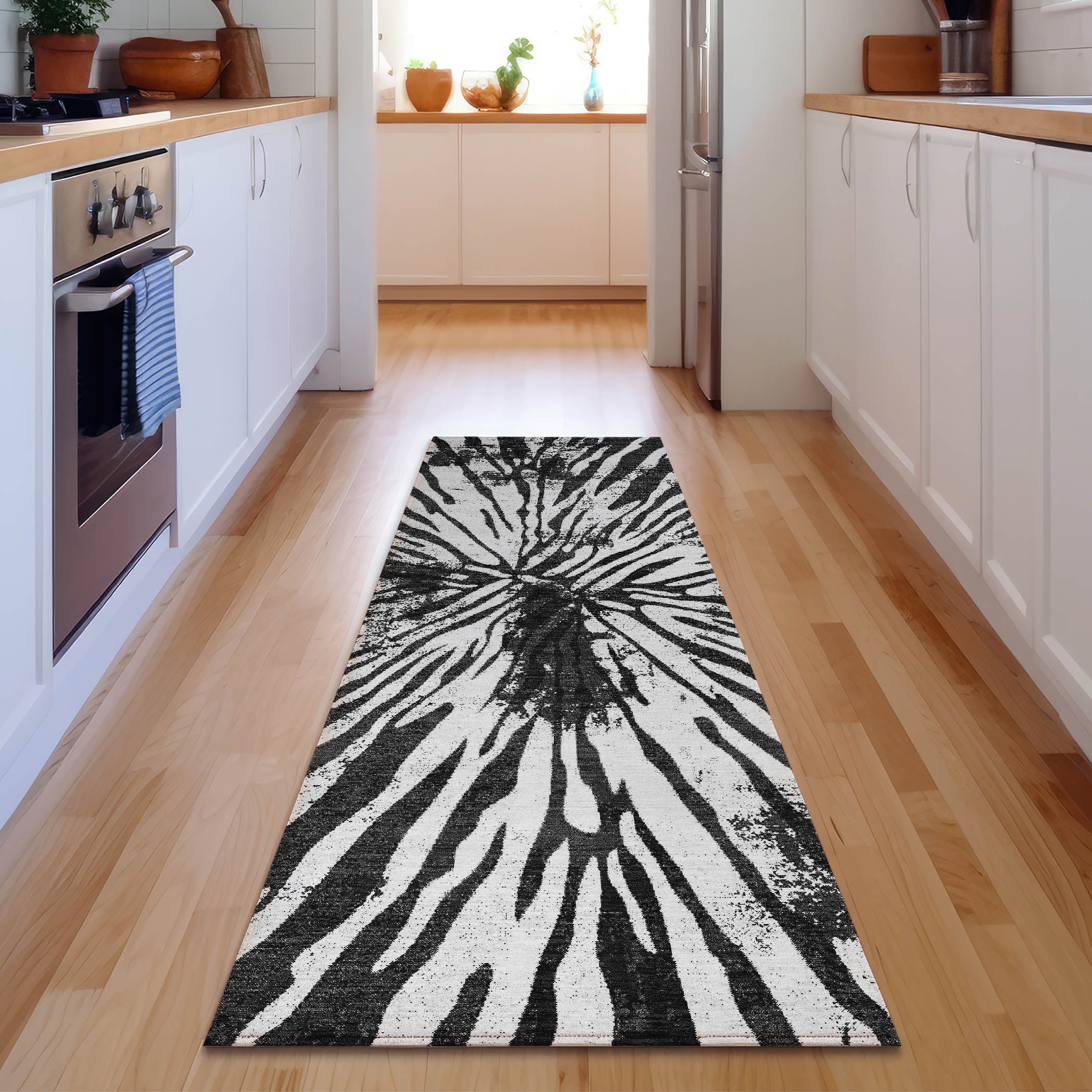 Prague Machine Washable Transitional Black Rug 2'3" x 7'6" #shape_Runner