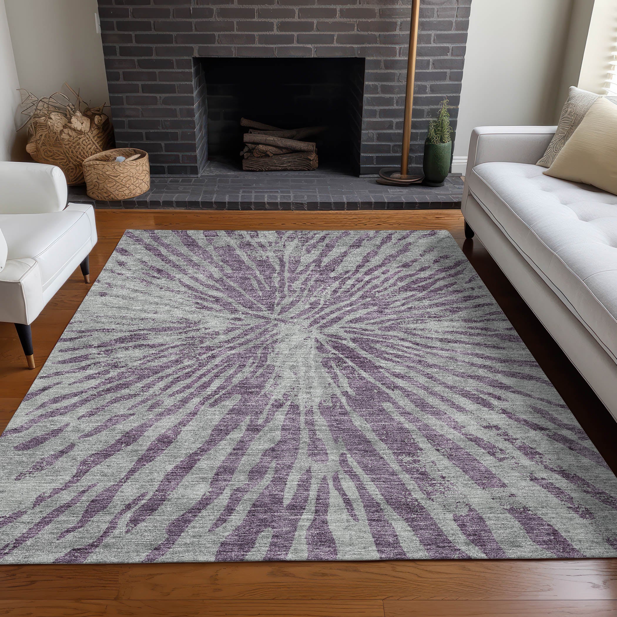Prague Machine Washable Transitional Purple Rug 2'6" x 3'10" #shape_Rectangle