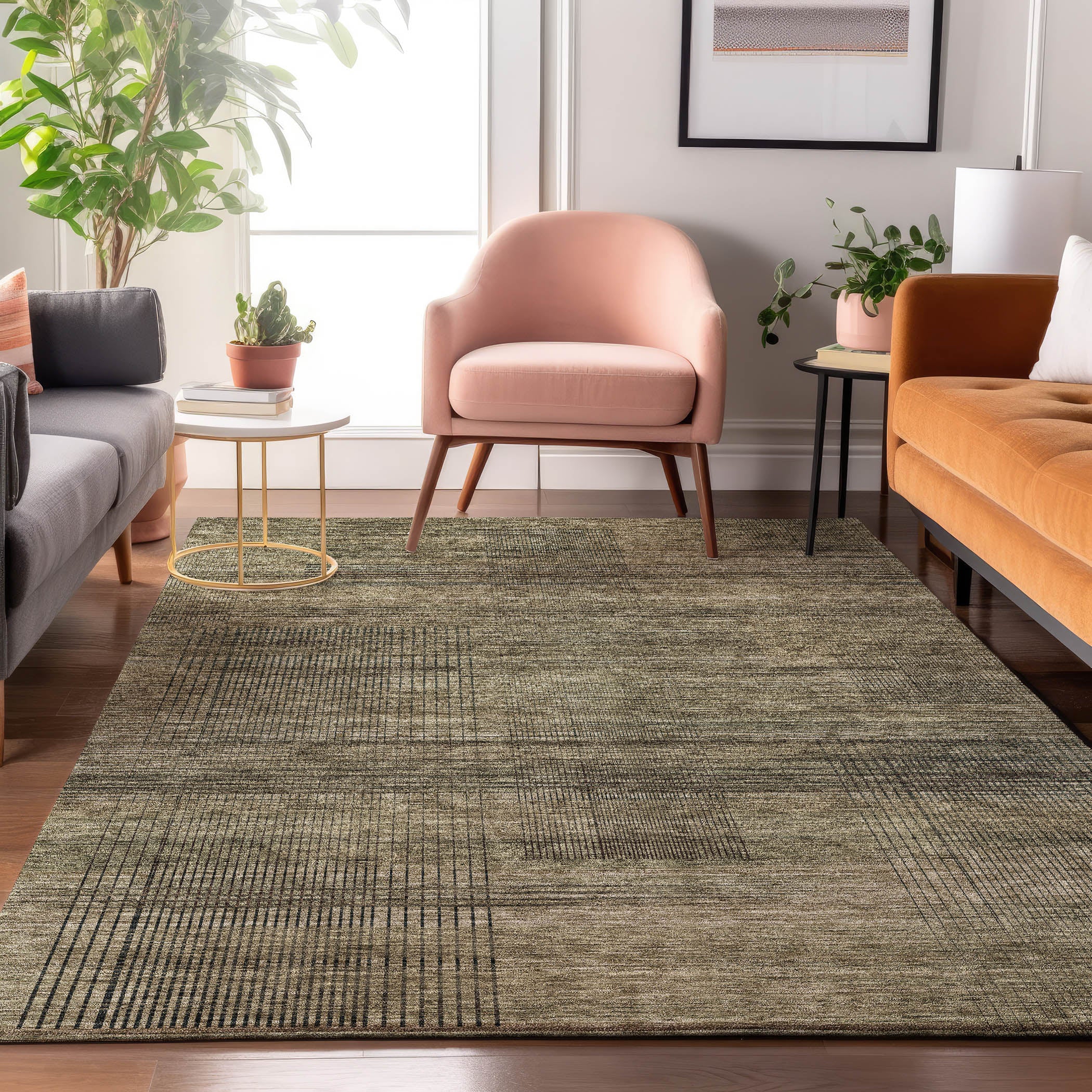 Porto Machine Washable Transitional Brown Rug 2'6" x 3'10" #shape_Rectangle