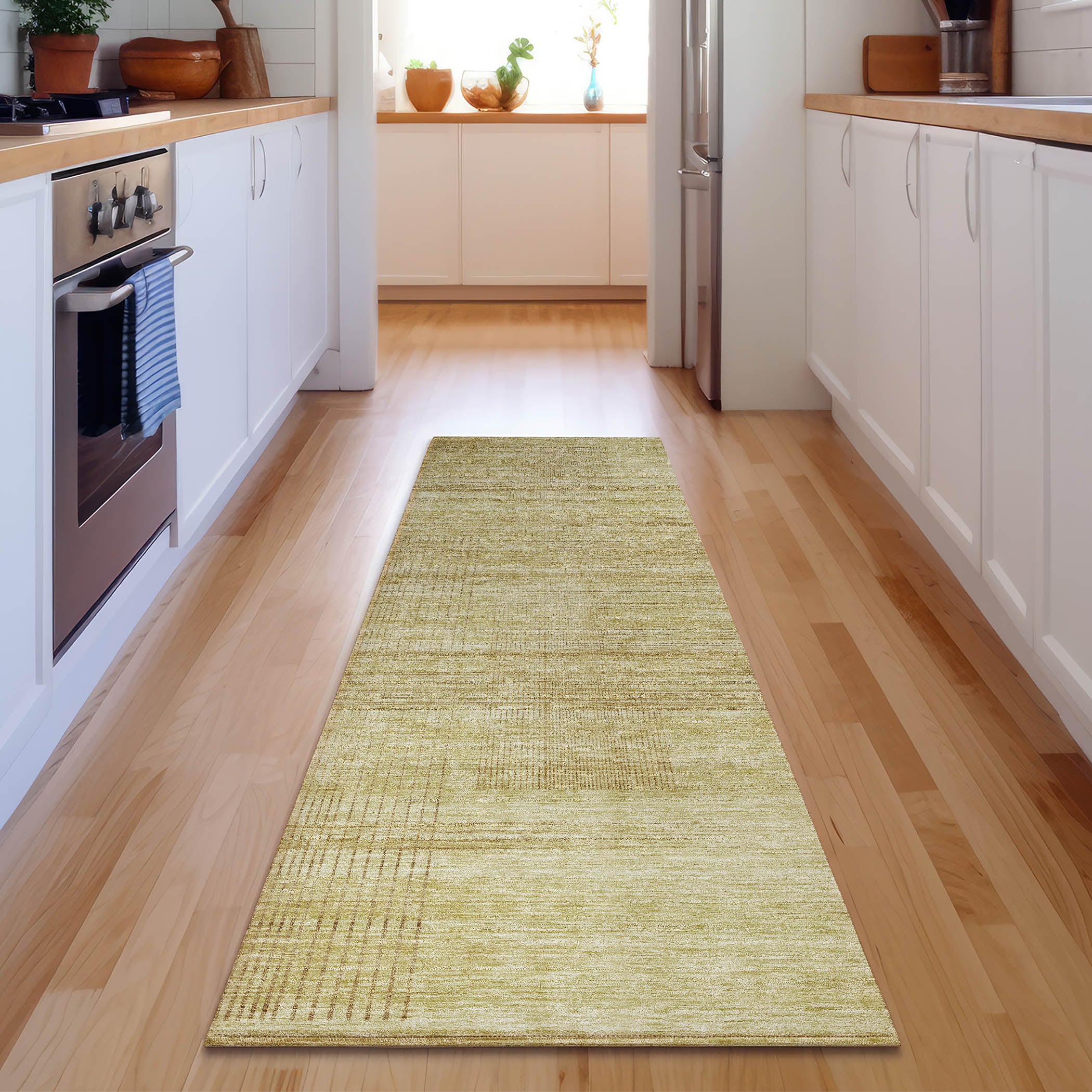 Porto Machine Washable Transitional Gold Rug 2'3" x 7'6" #shape_Runner