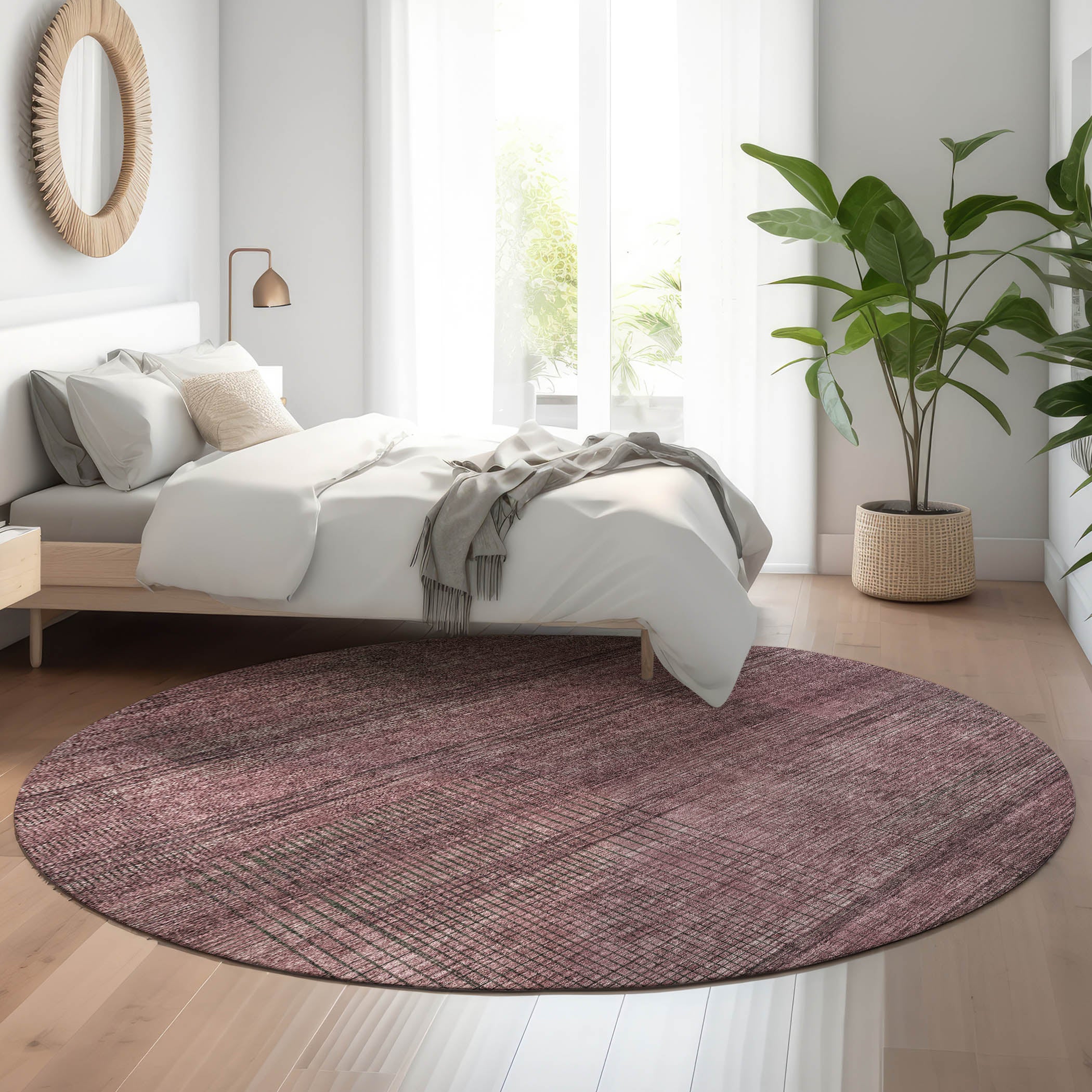 Porto Machine Washable Transitional Merlot Red Rug 8' x 8' #shape_Round
