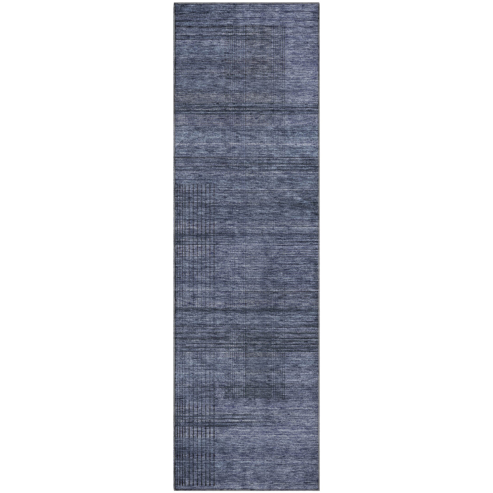 Porto Machine Washable Transitional Navy Blue Rug 2'3" x 7'6" #shape_Runner