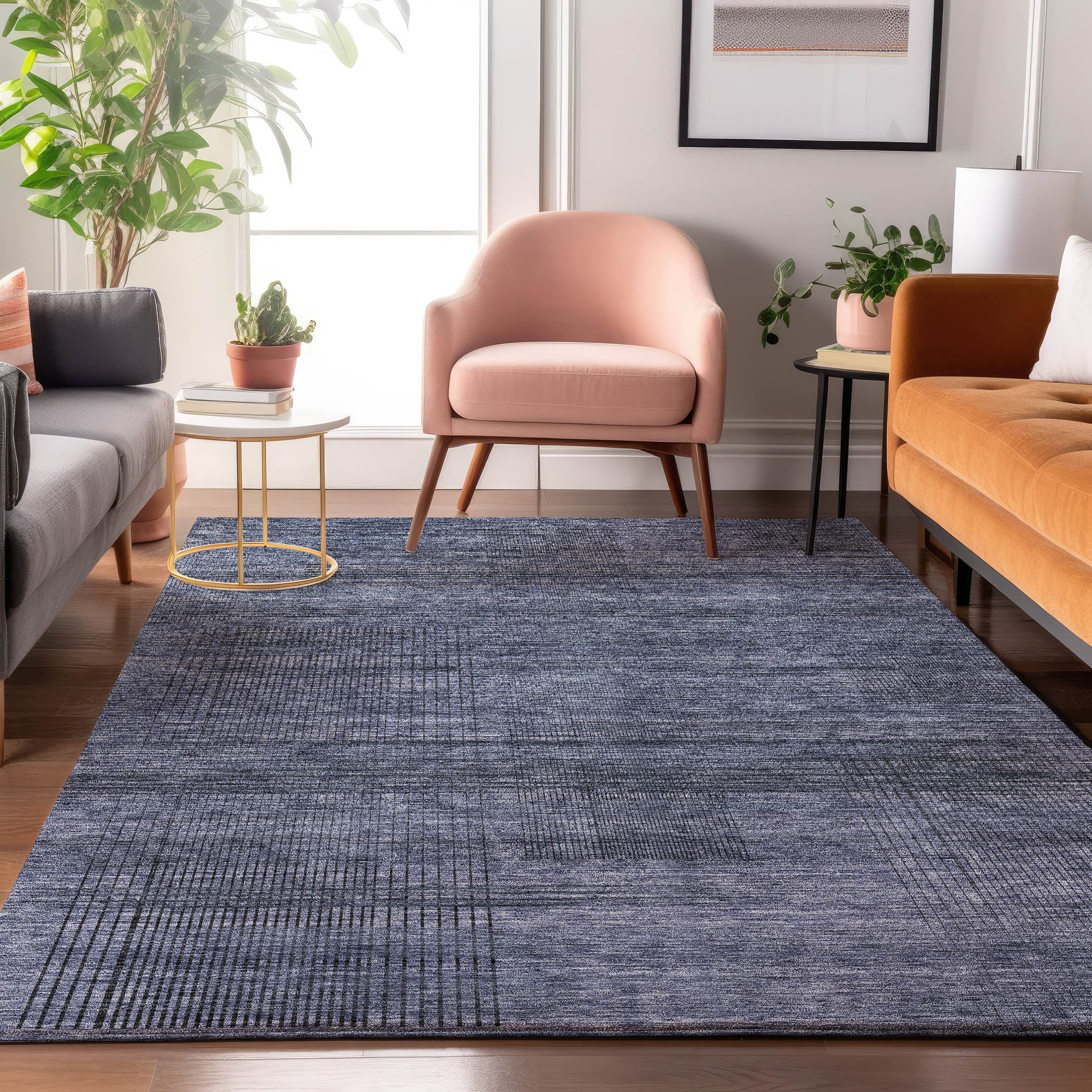 Porto Machine Washable Transitional Navy Blue Rug 2'6" x 3'10" #shape_Rectangle