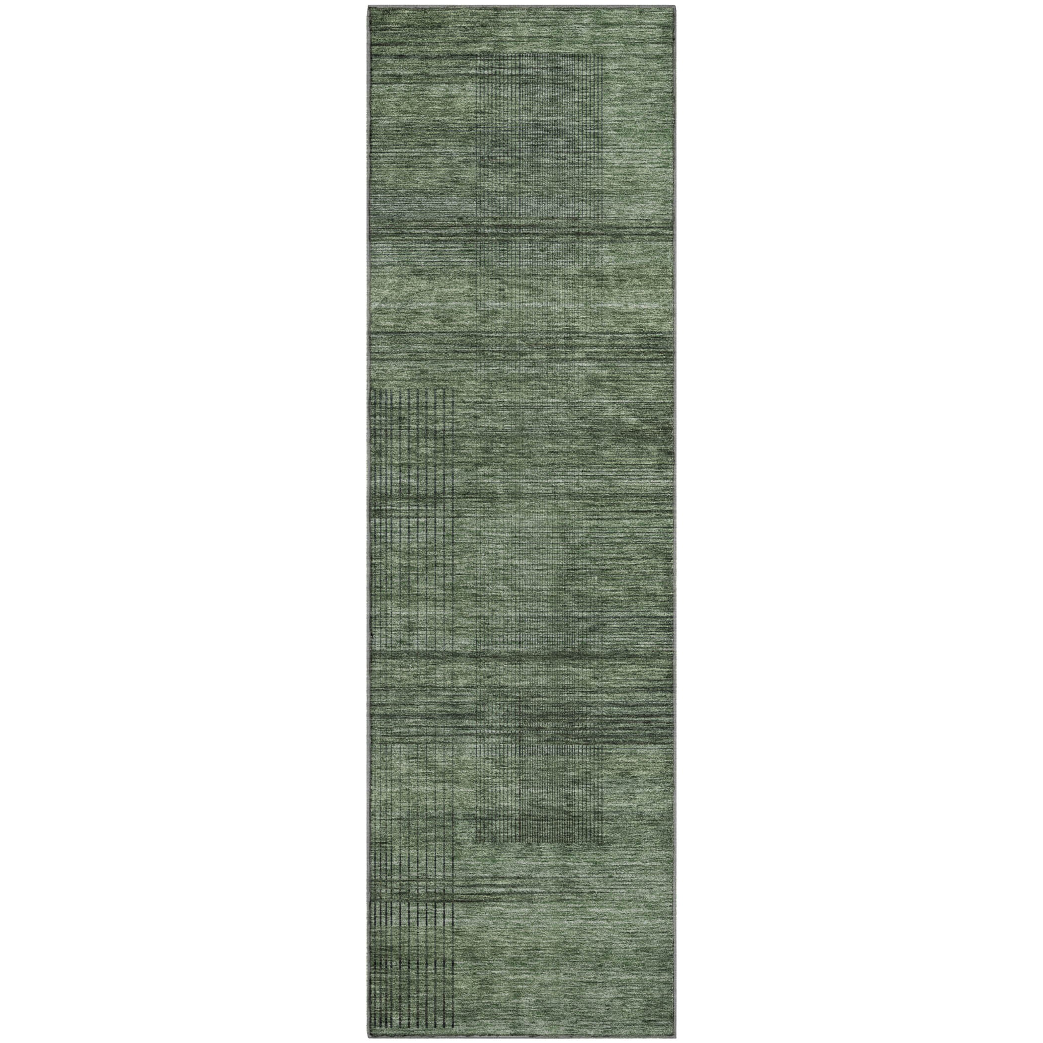 Porto Machine Washable Transitional Olive Green Rug 2'3" x 7'6" #shape_Runner