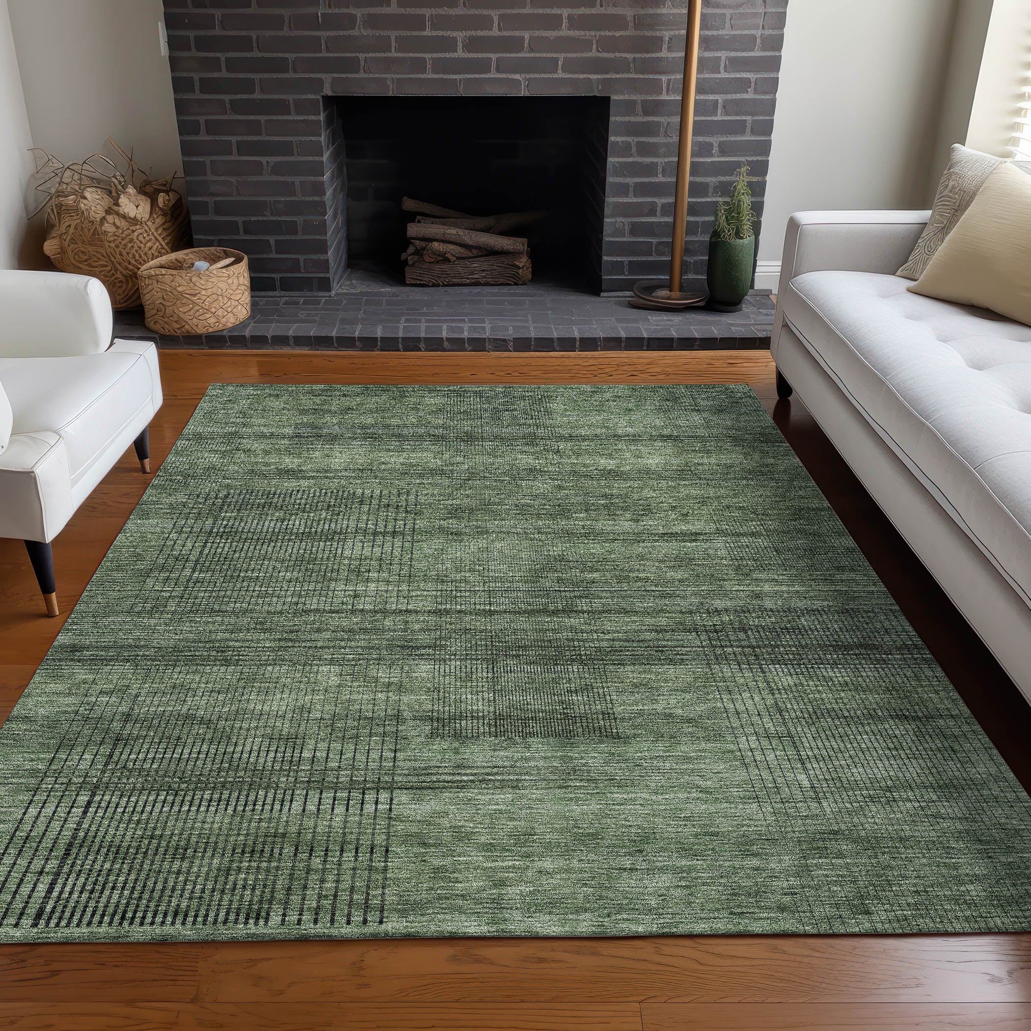 Porto Machine Washable Transitional Olive Green Rug 2'6" x 3'10" #shape_Rectangle