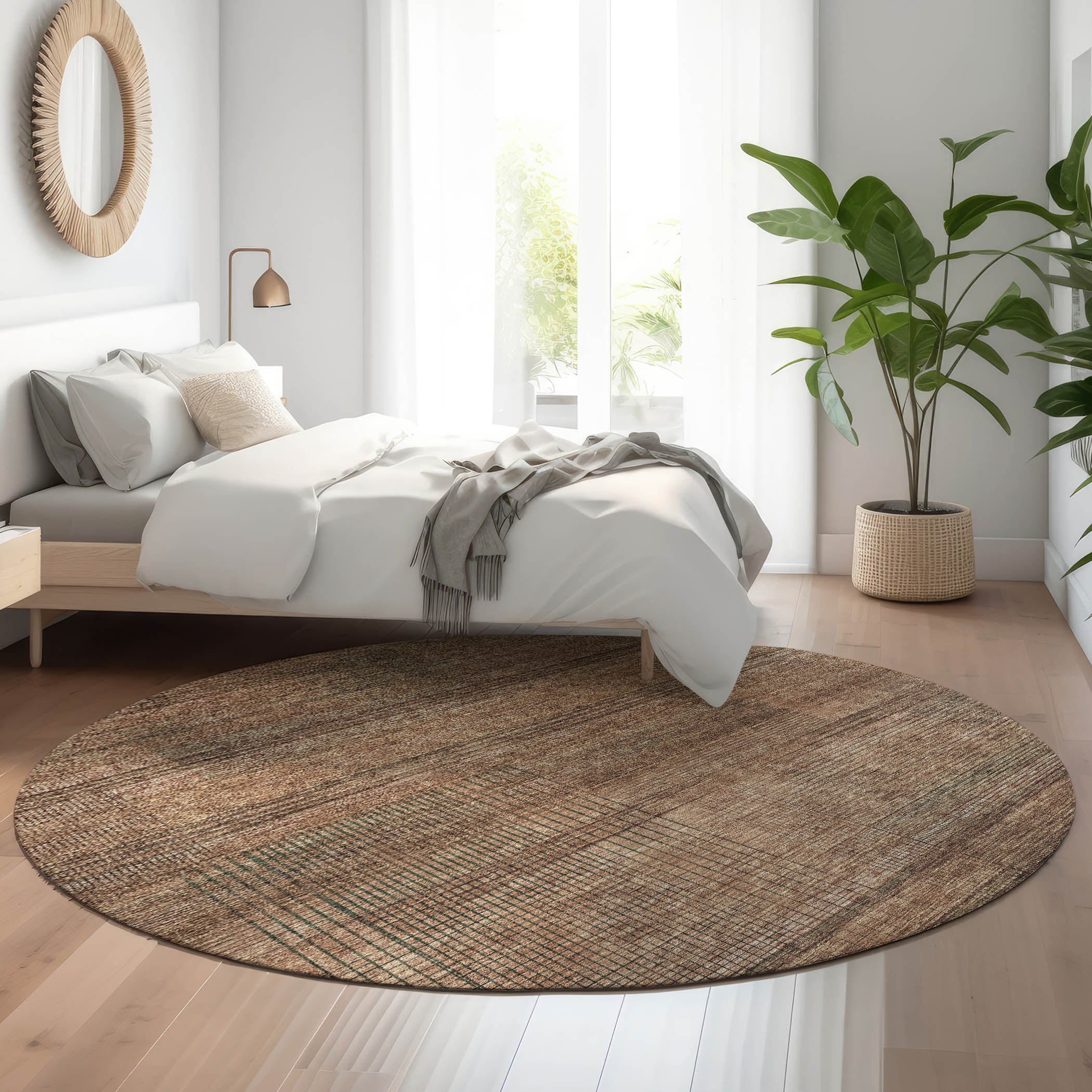 Porto Machine Washable Transitional Paprika Orange Rug 8' x 8' #shape_Round