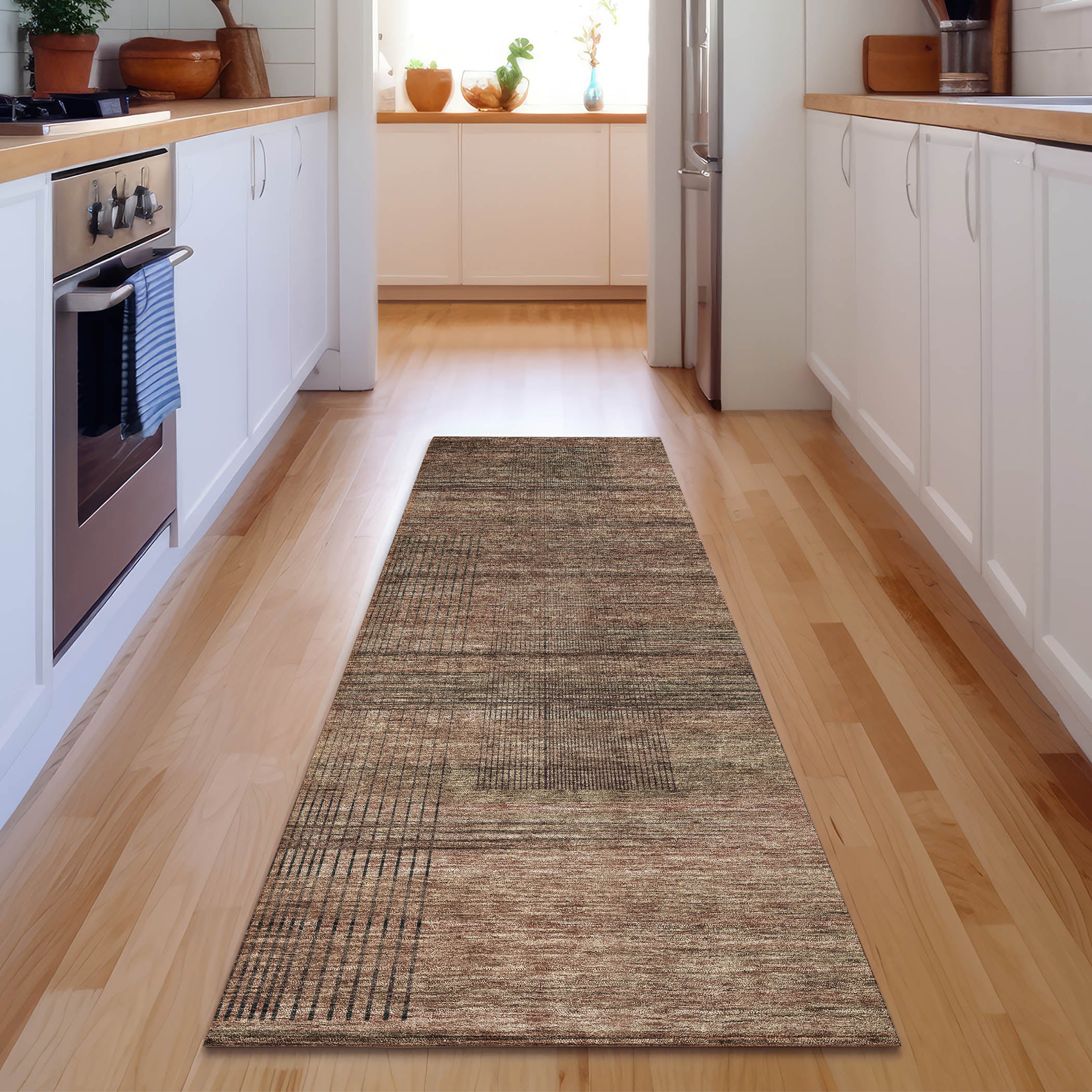 Porto Machine Washable Transitional Paprika Orange Rug 2'3" x 7'6" #shape_Runner