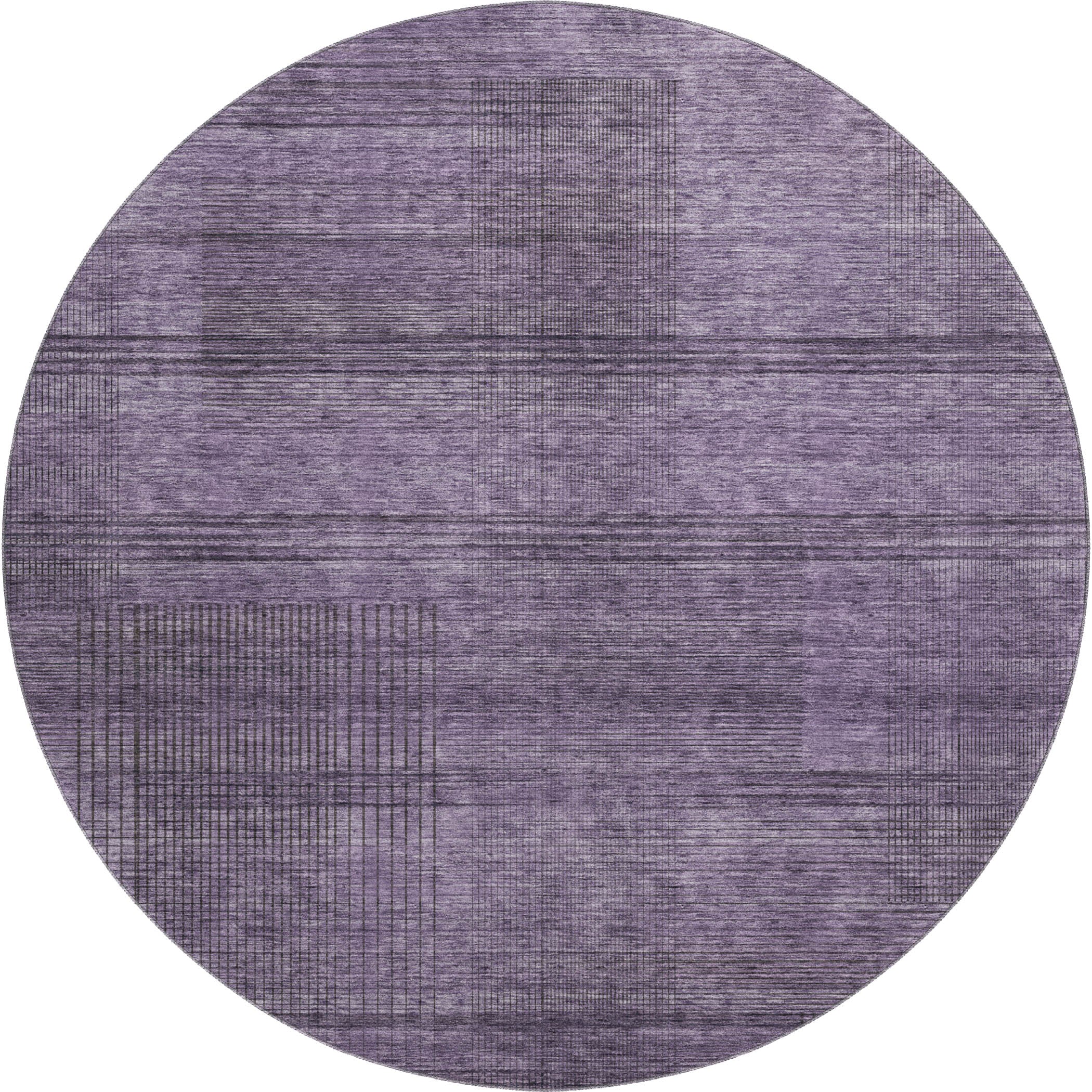 Porto Machine Washable Transitional Plum Purple Rug 8' x 8' #shape_Round