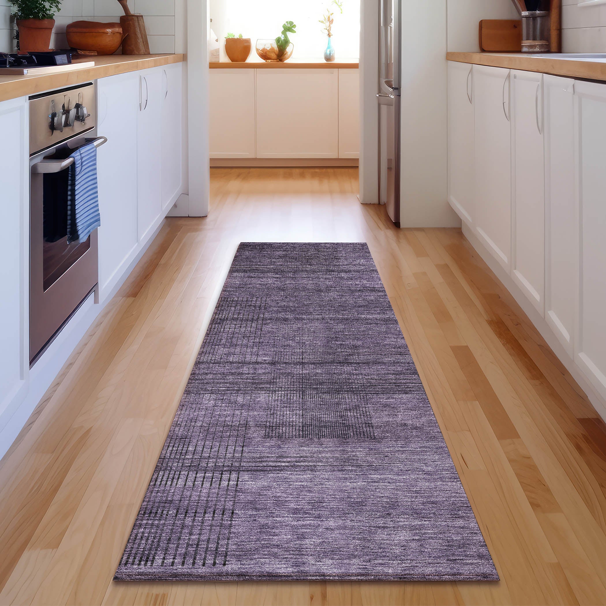 Porto Machine Washable Transitional Plum Purple Rug 2'3" x 7'6" #shape_Runner