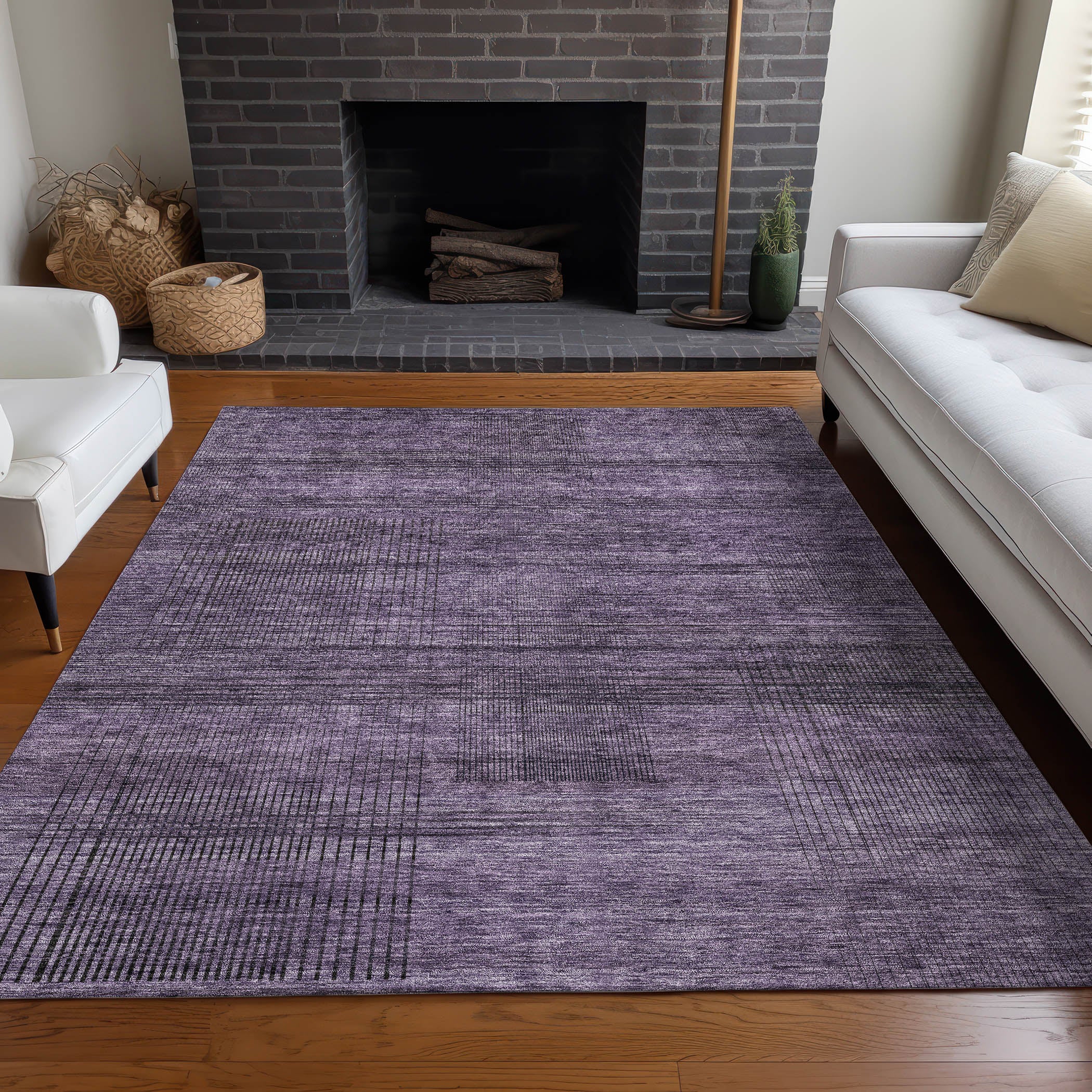 Porto Machine Washable Transitional Plum Purple Rug 2'6" x 3'10" #shape_Rectangle