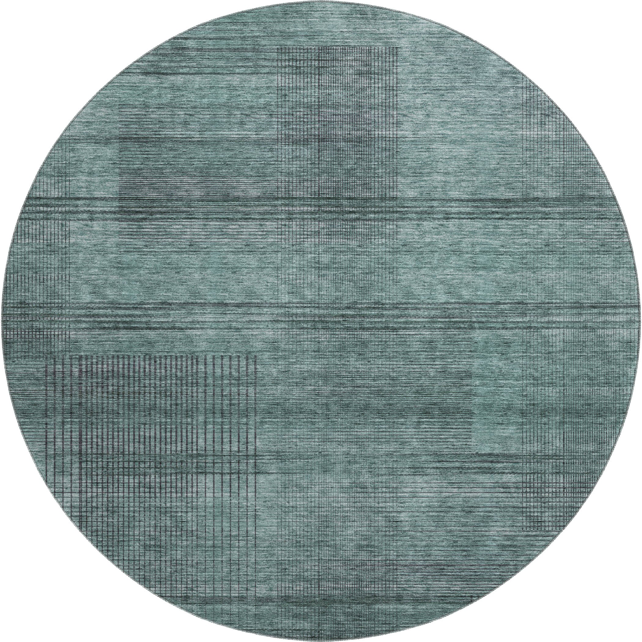 Porto Machine Washable Transitional Teal Rug 8' x 8' #shape_Round