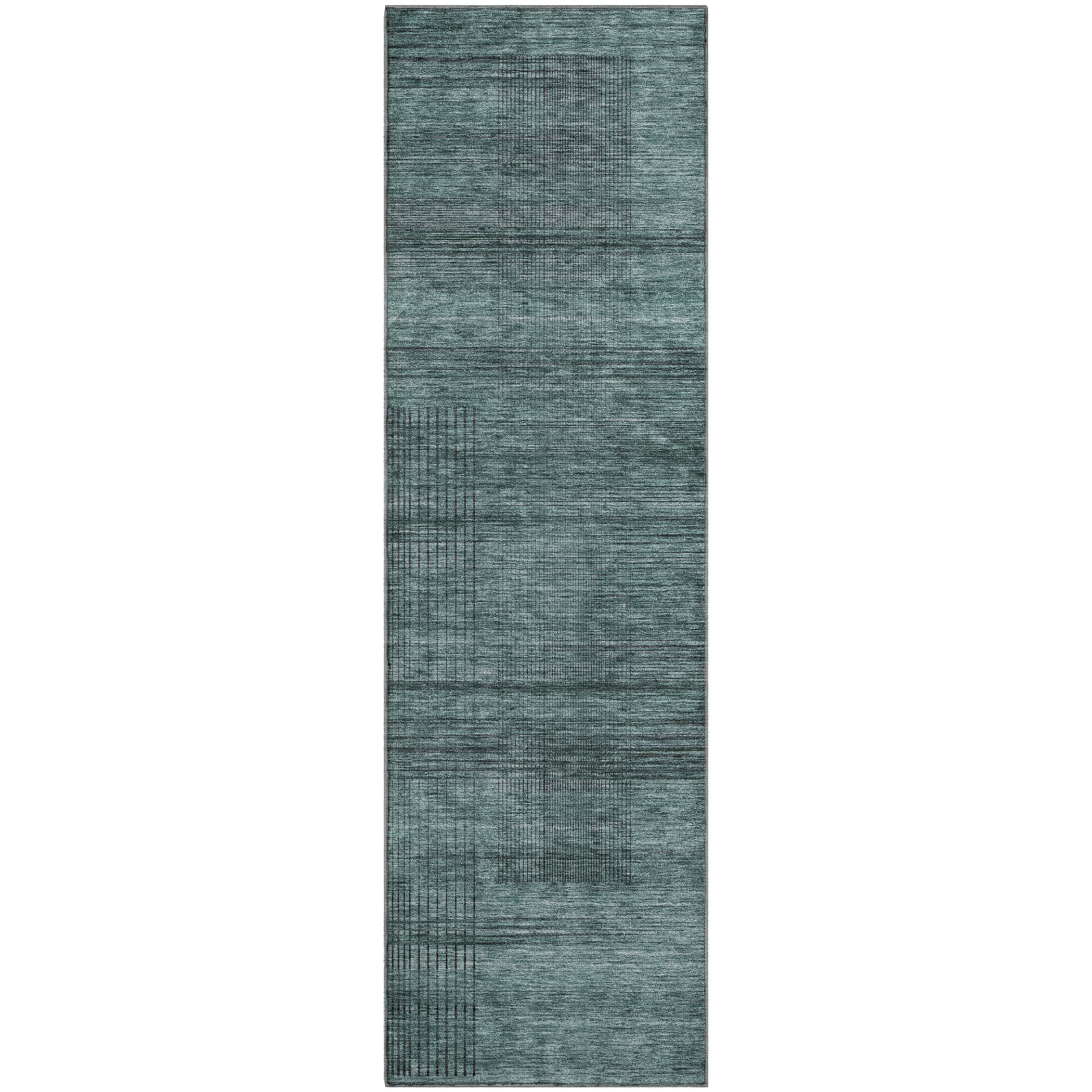 Porto Machine Washable Transitional Teal Rug 2'3" x 7'6" #shape_Runner