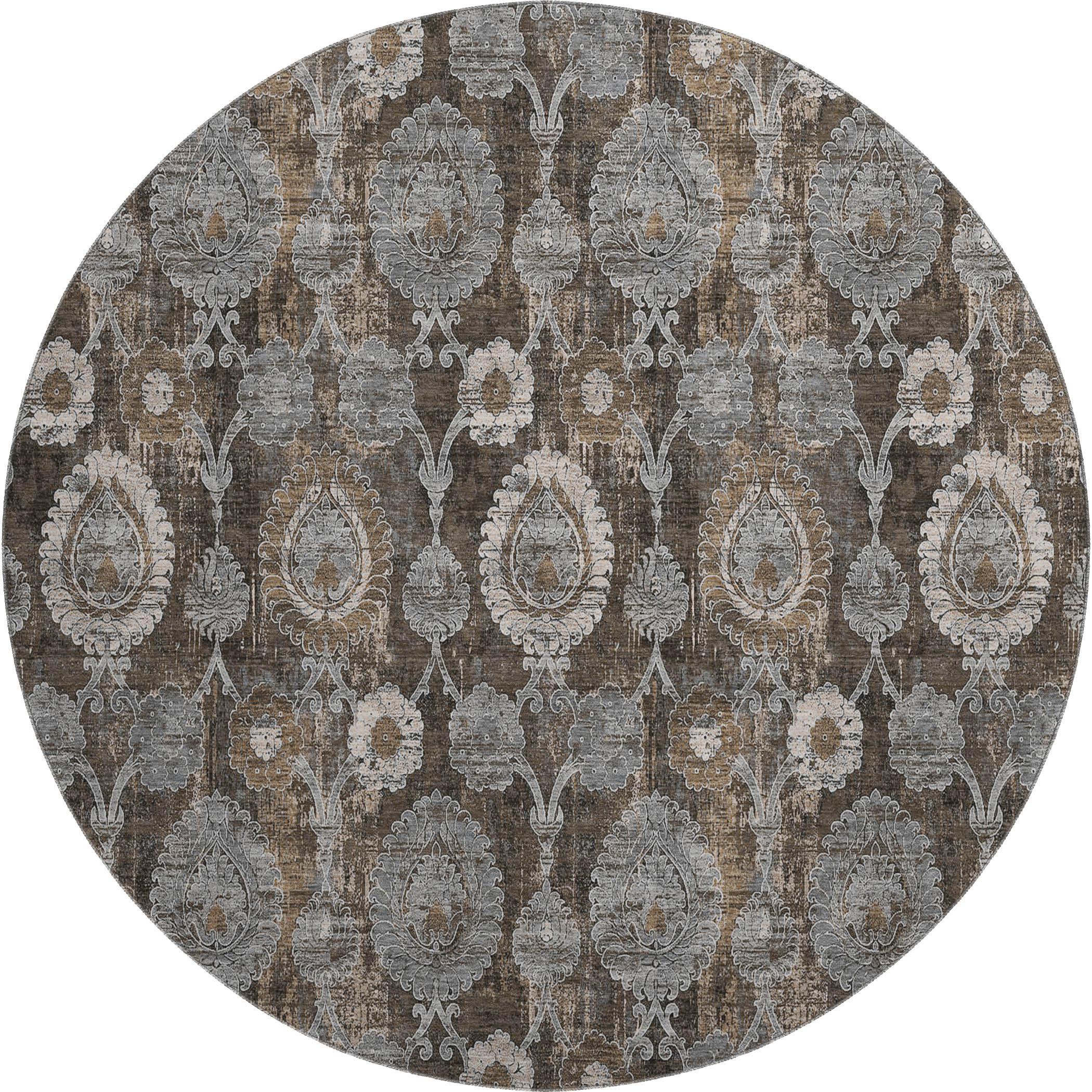 Seoul Machine Washable Transitional Chocolate Brown Rug 8' x 8' #shape_Round