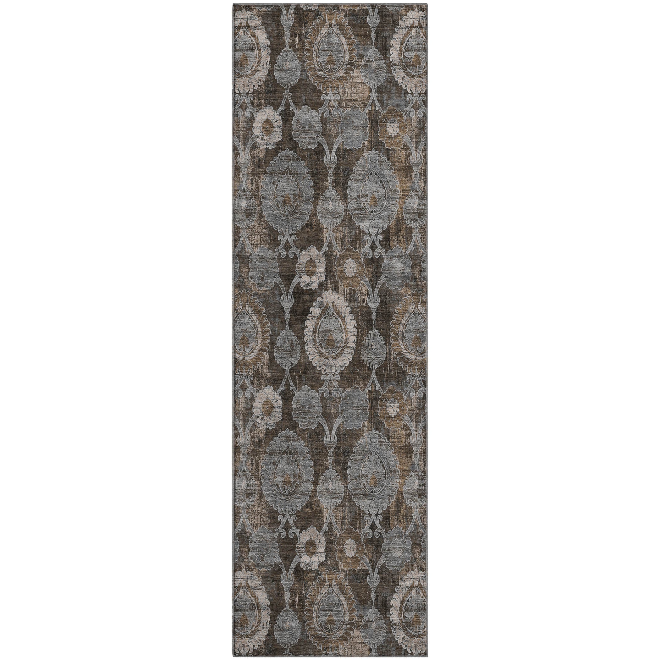 Seoul Machine Washable Transitional Chocolate Brown Rug 2'3" x 7'6" #shape_Runner