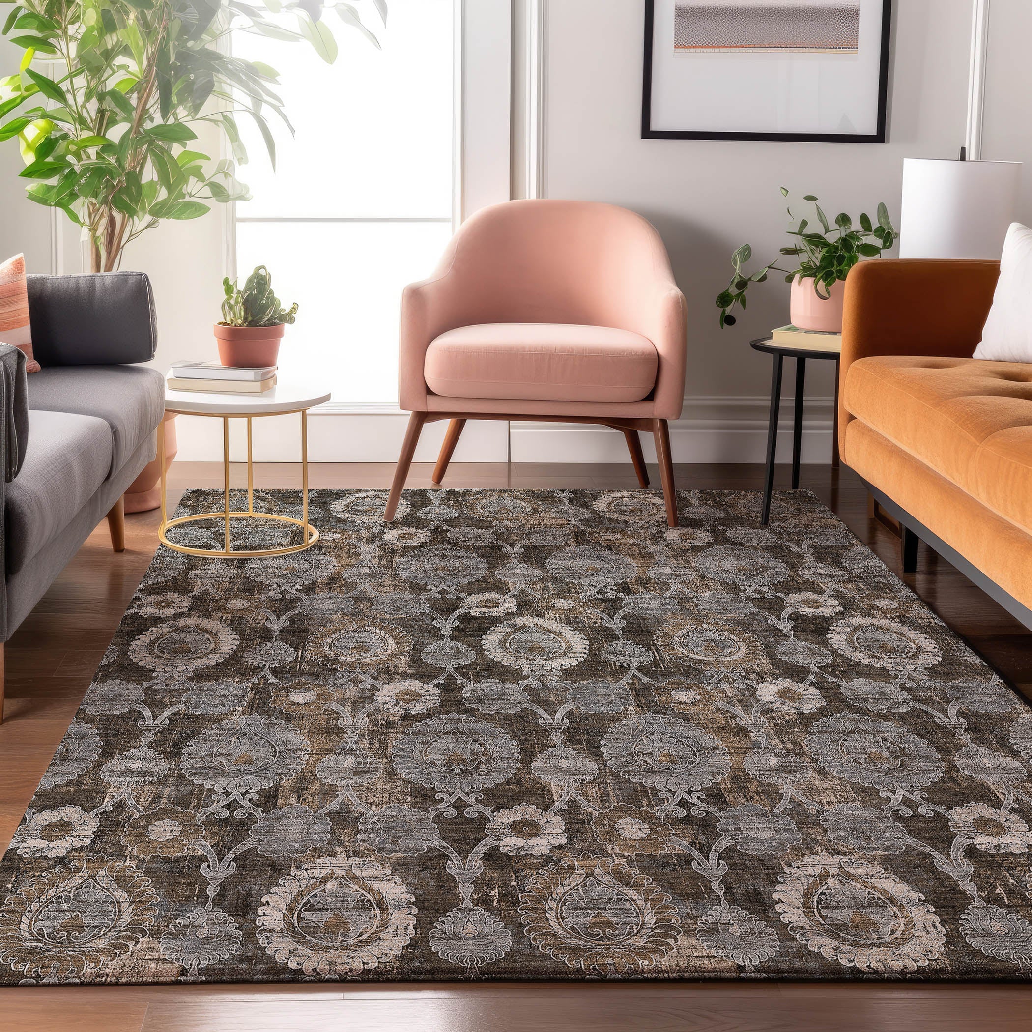 Seoul Machine Washable Transitional Chocolate Brown Rug 2'6" x 3'10" #shape_Rectangle