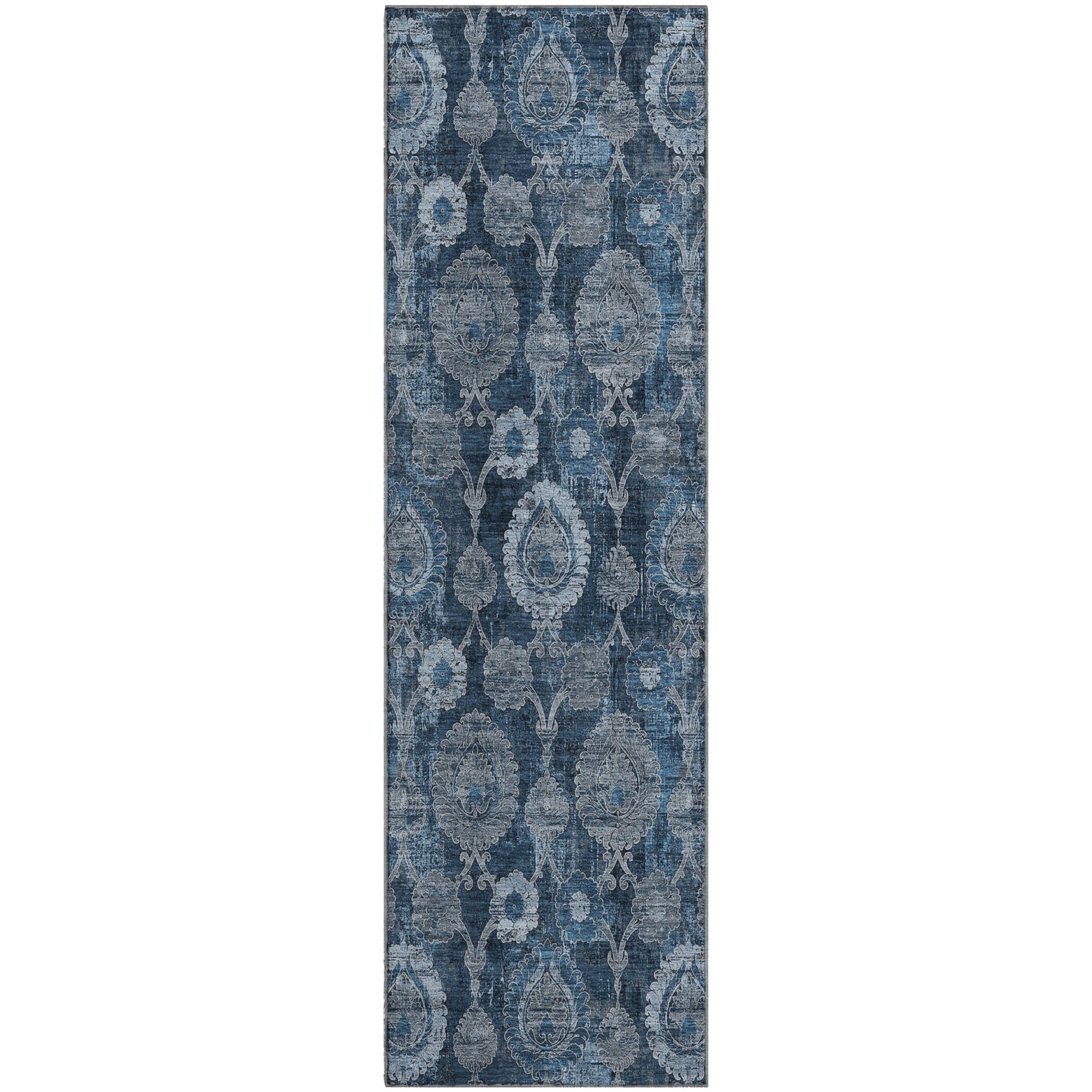 Seoul Machine Washable Transitional Navy Blue Rug 2'3" x 7'6" #shape_Runner