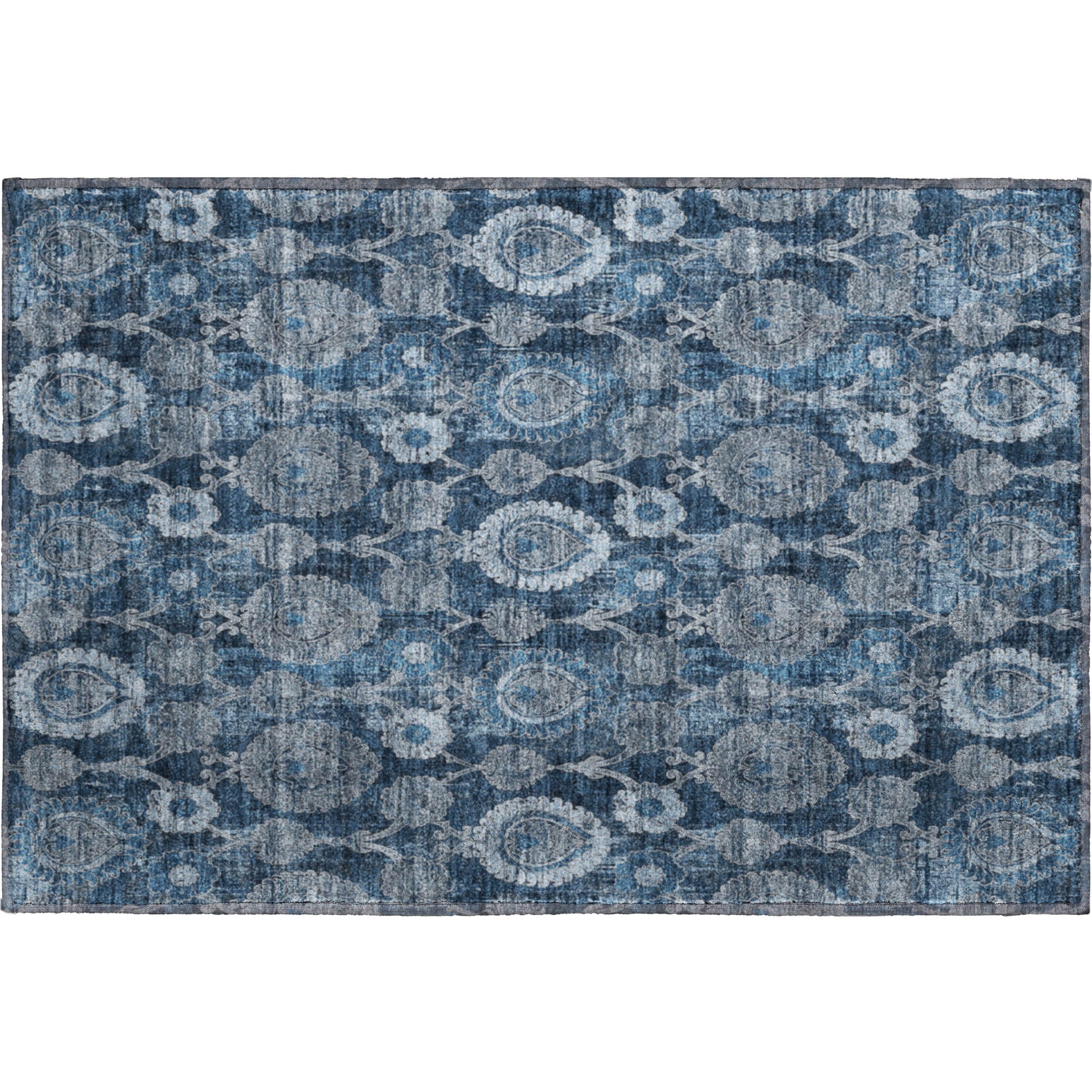 Seoul Machine Washable Transitional Navy Blue Rug 1'8" x 2'6" #shape_Rectangle