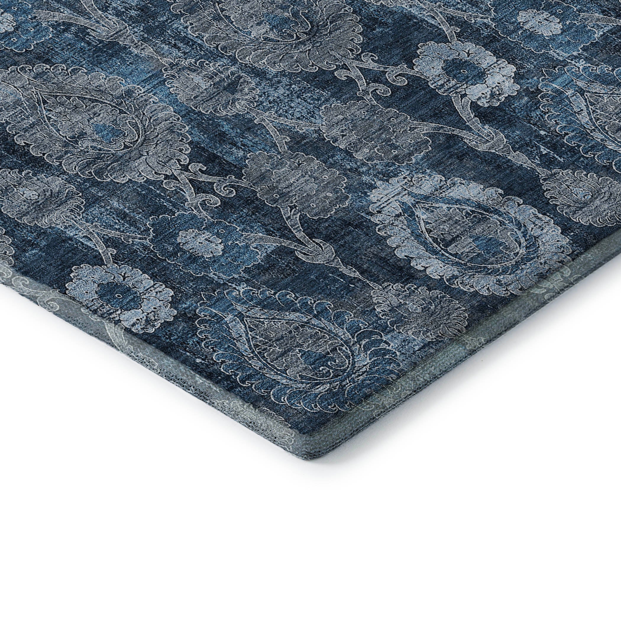 Seoul Machine Washable Transitional Navy Blue Rug 1'8" x 2'6" #shape_Rectangle