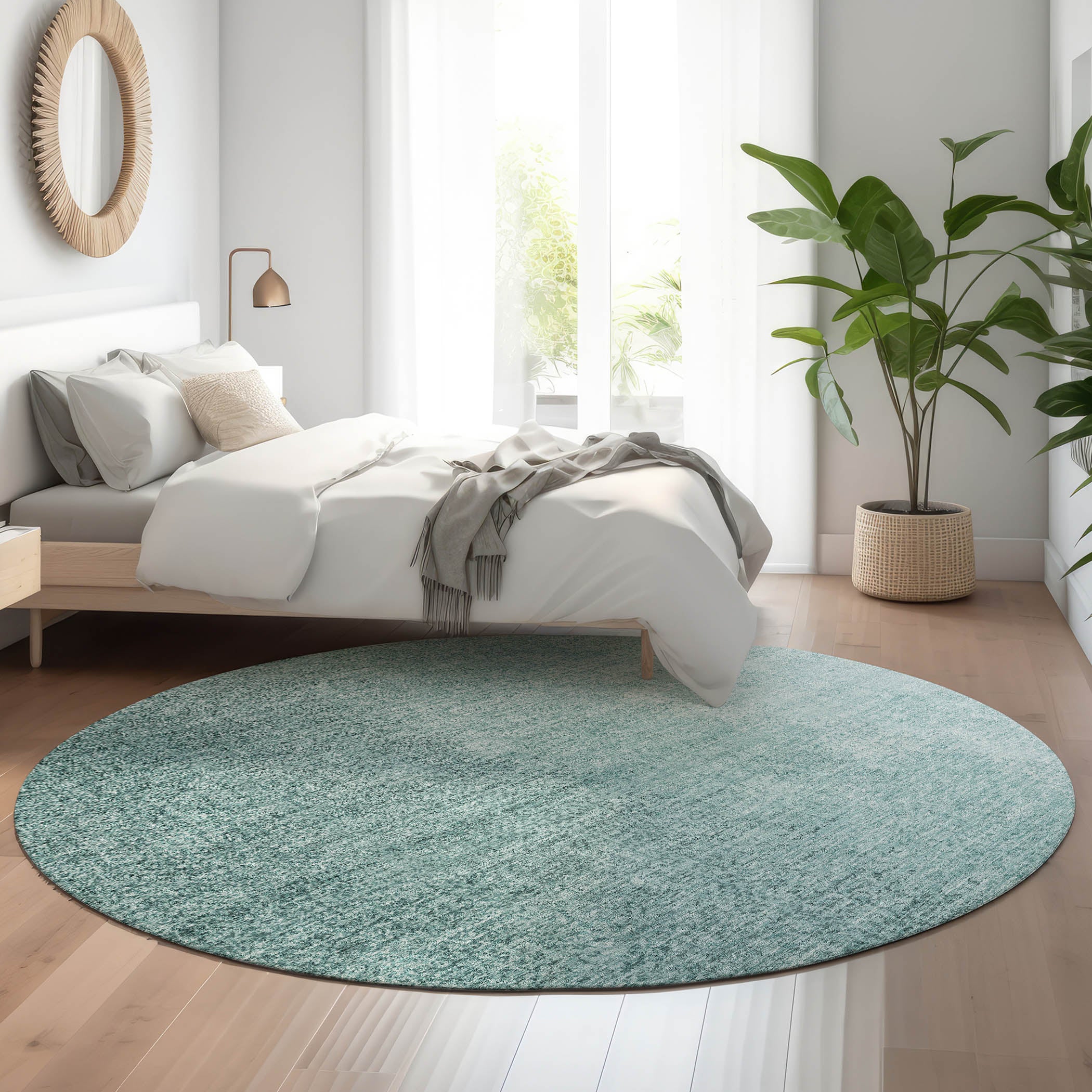 Mostar Machine Washable Transitional Teal Rug 8' x 8' #shape_Round