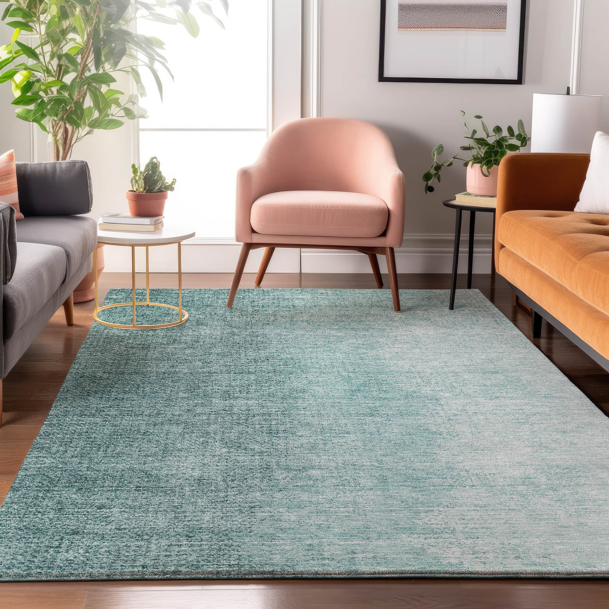 Mostar Machine Washable Transitional Teal Rug 2'6" x 3'10" #shape_Rectangle