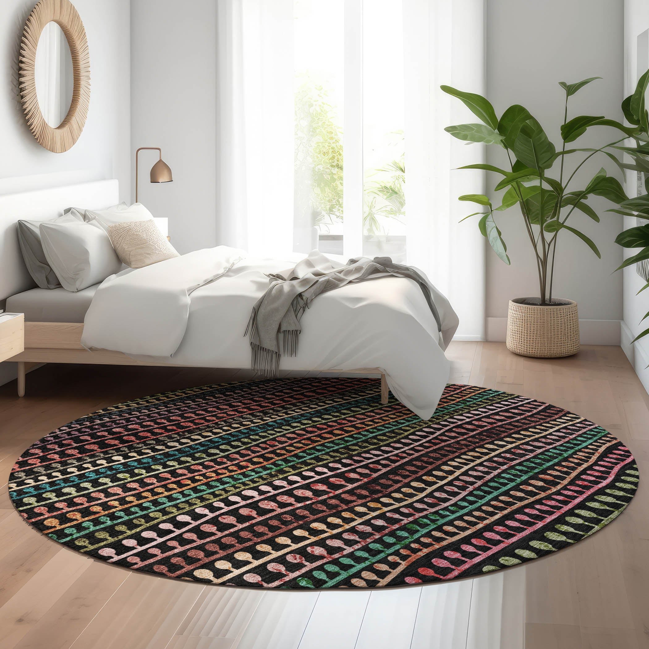 Nairobi Machine Washable Transitional Black Rug 8' x 8' #shape_Round
