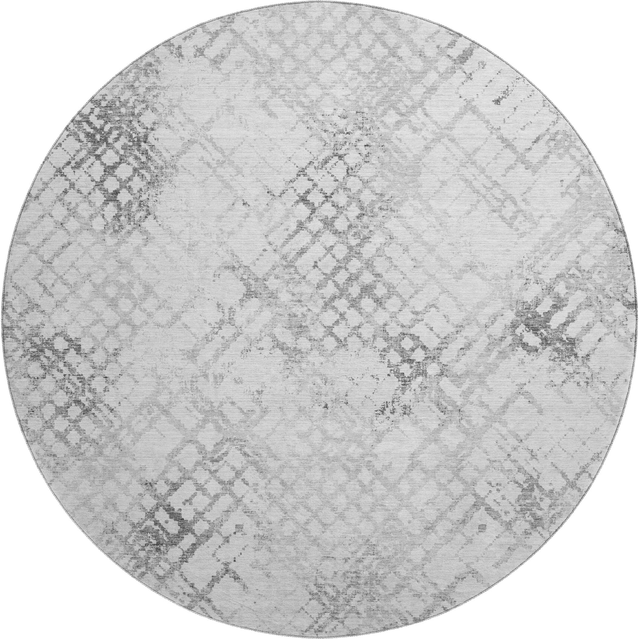 Prague Machine Washable Transitional Gray Rug 8' x 8' #shape_Round