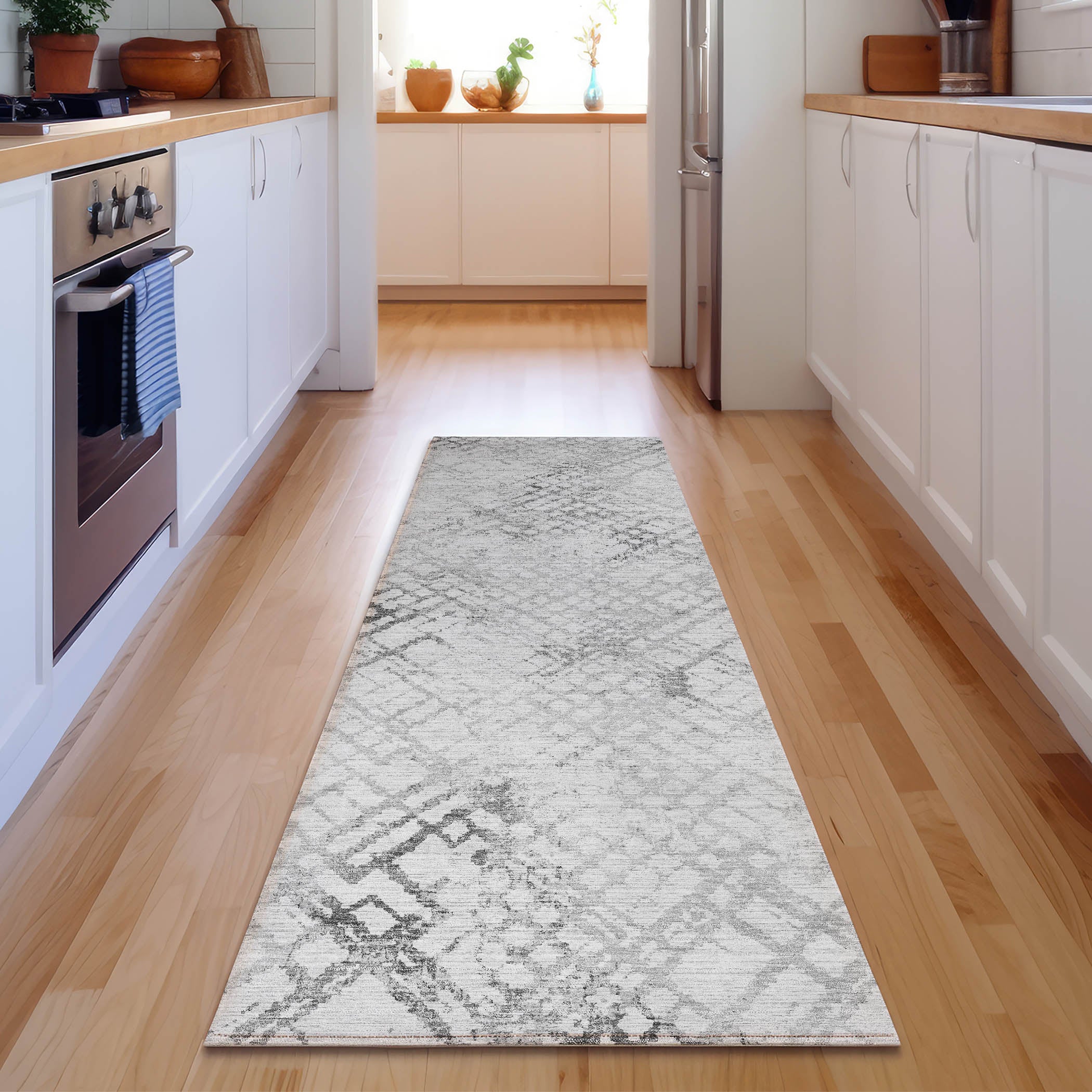 Prague Machine Washable Transitional Gray Rug 2'3" x 7'6" #shape_Runner