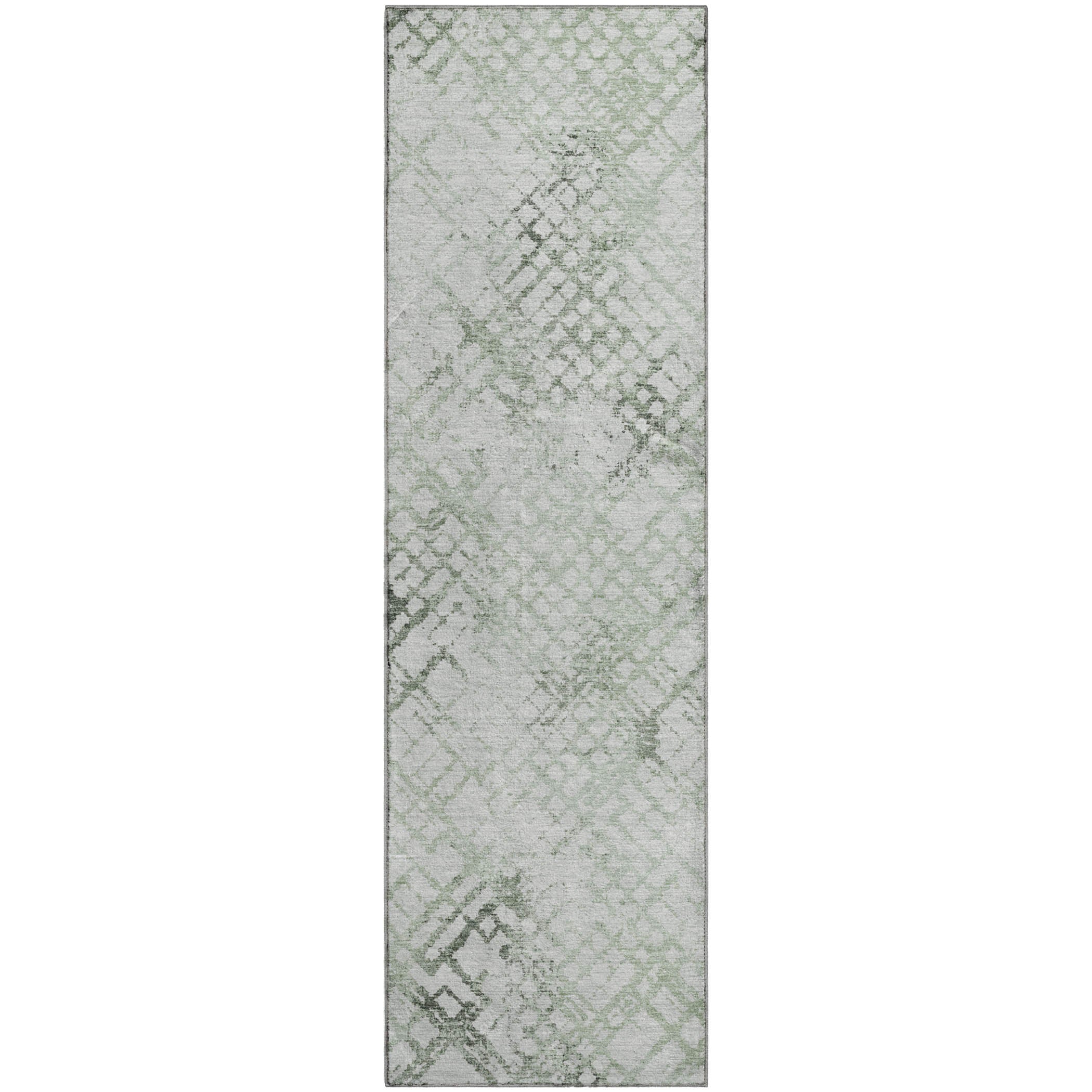 Prague Machine Washable Transitional Green Rug 2'3" x 7'6" #shape_Runner
