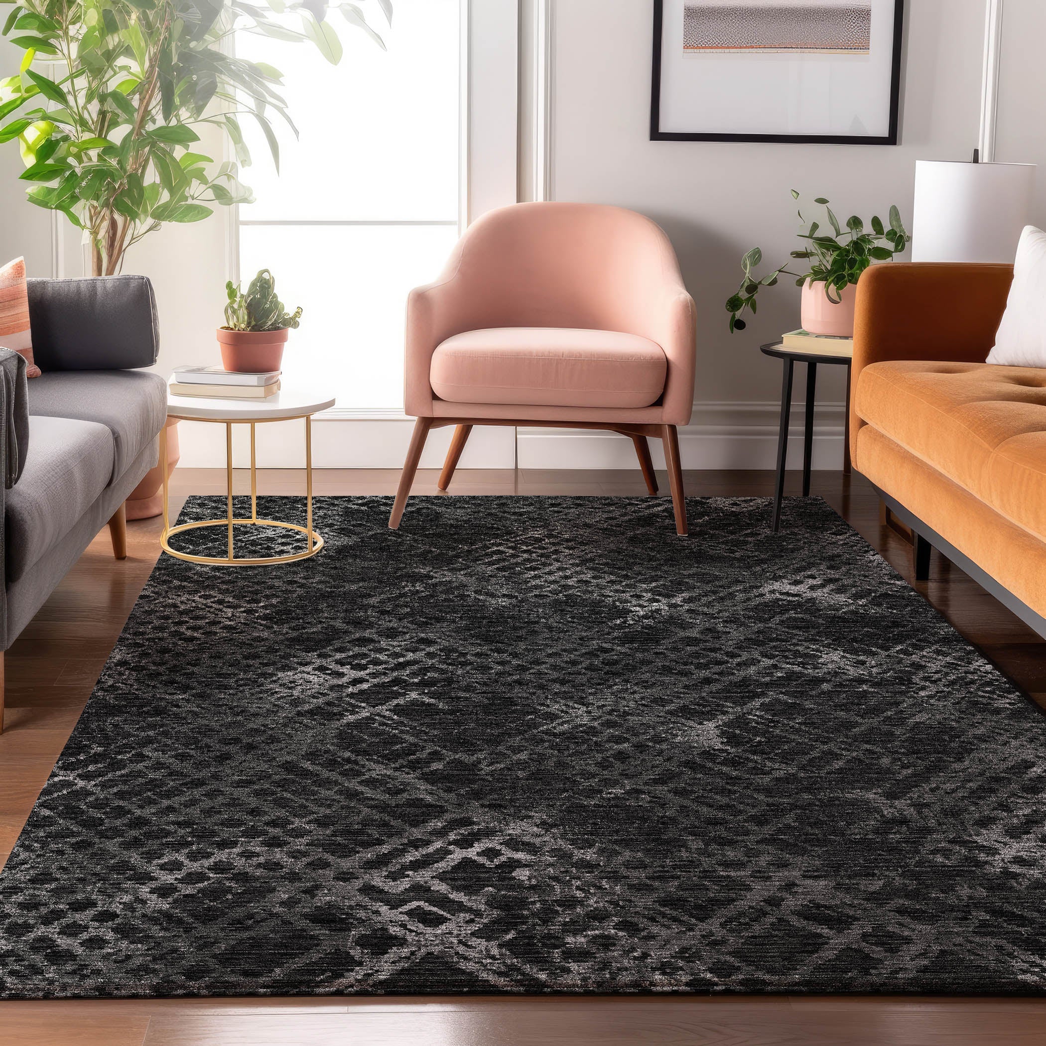 Tallinn Machine Washable Transitional Charcoal Gray Rug 2'6" x 3'10" #shape_Rectangle