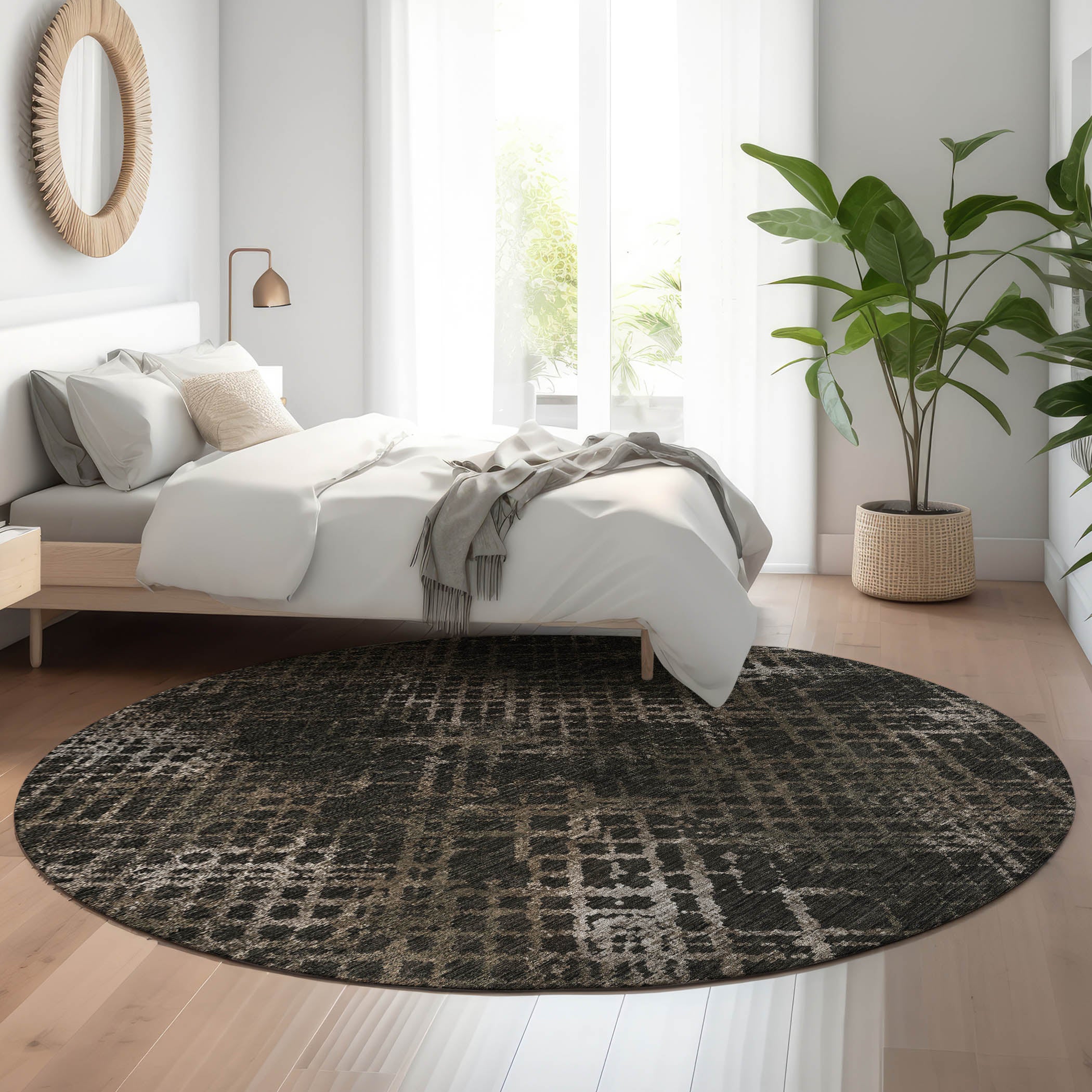 Tallinn Machine Washable Transitional Fudge Brown Rug 8' x 8' #shape_Round