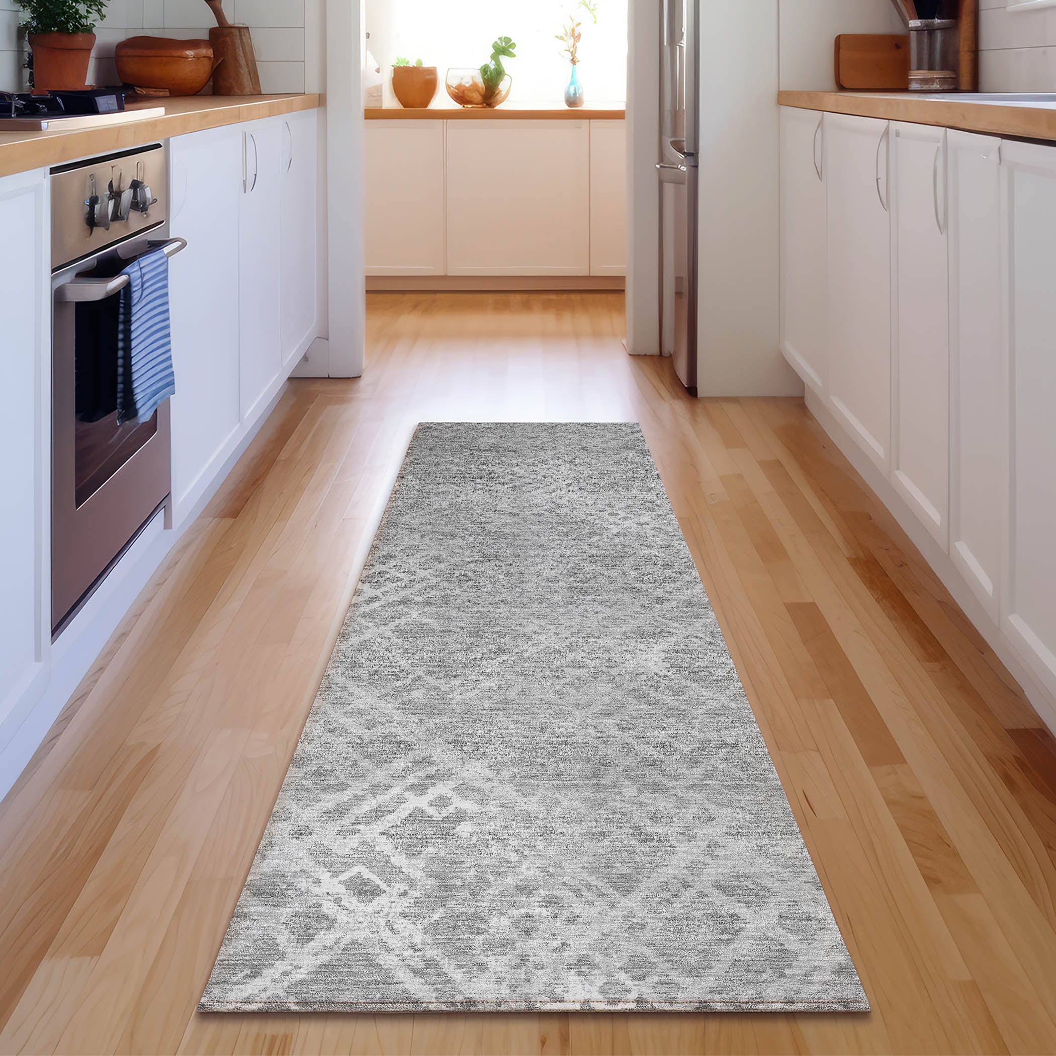 Tallinn Machine Washable Transitional Gray Rug 2'3" x 7'6" #shape_Runner