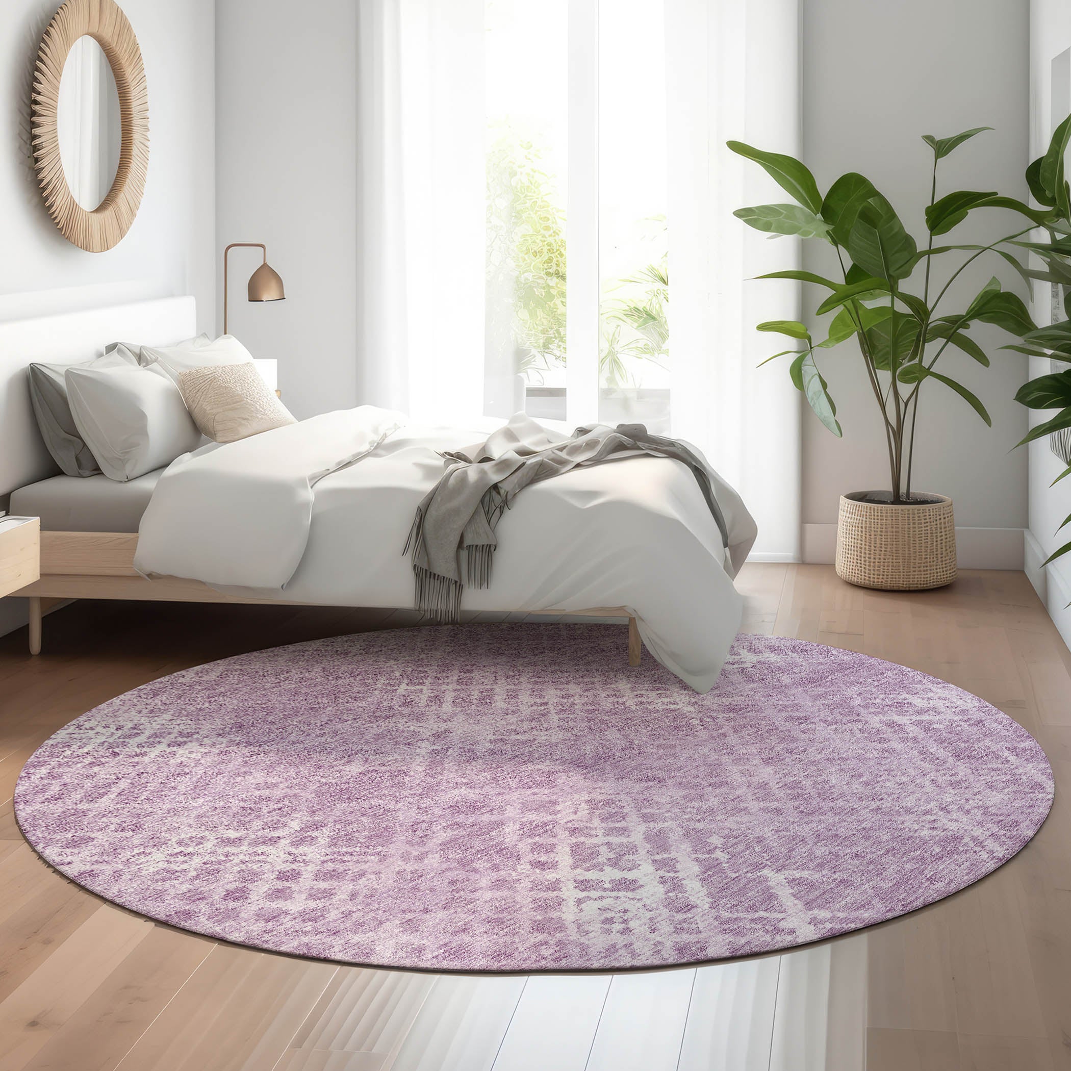 Tallinn Machine Washable Transitional Lavender Purple Rug 8' x 8' #shape_Round