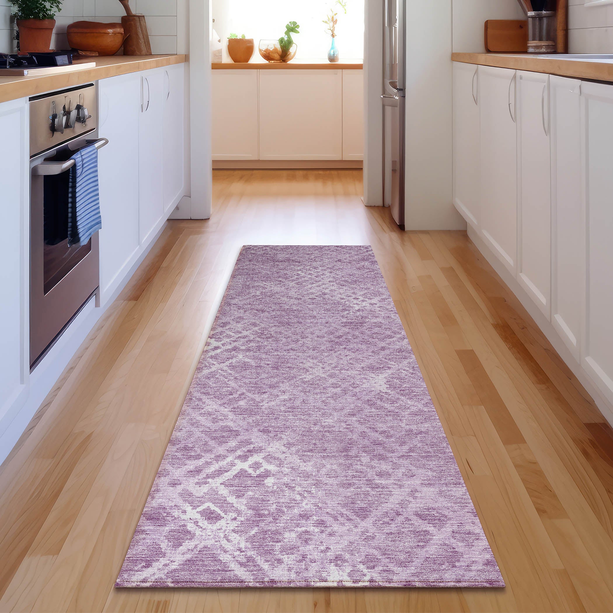 Tallinn Machine Washable Transitional Lavender Purple Rug 2'3" x 7'6" #shape_Runner