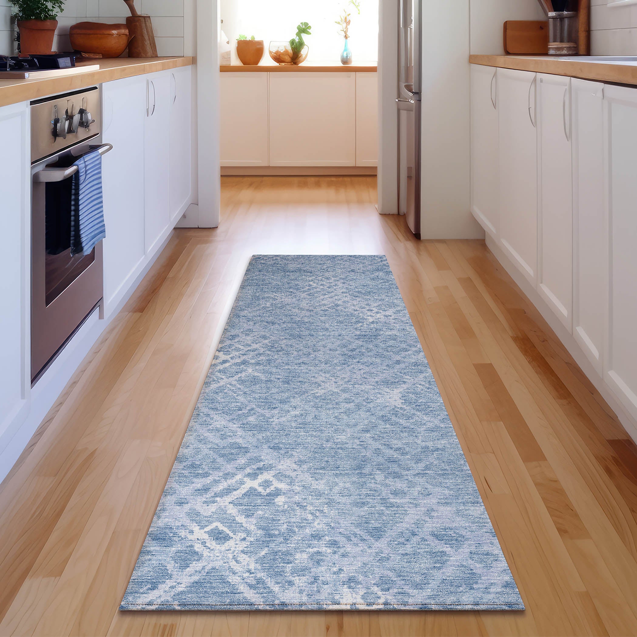 Tallinn Machine Washable Transitional Sky Blue Rug 2'3" x 7'6" #shape_Runner