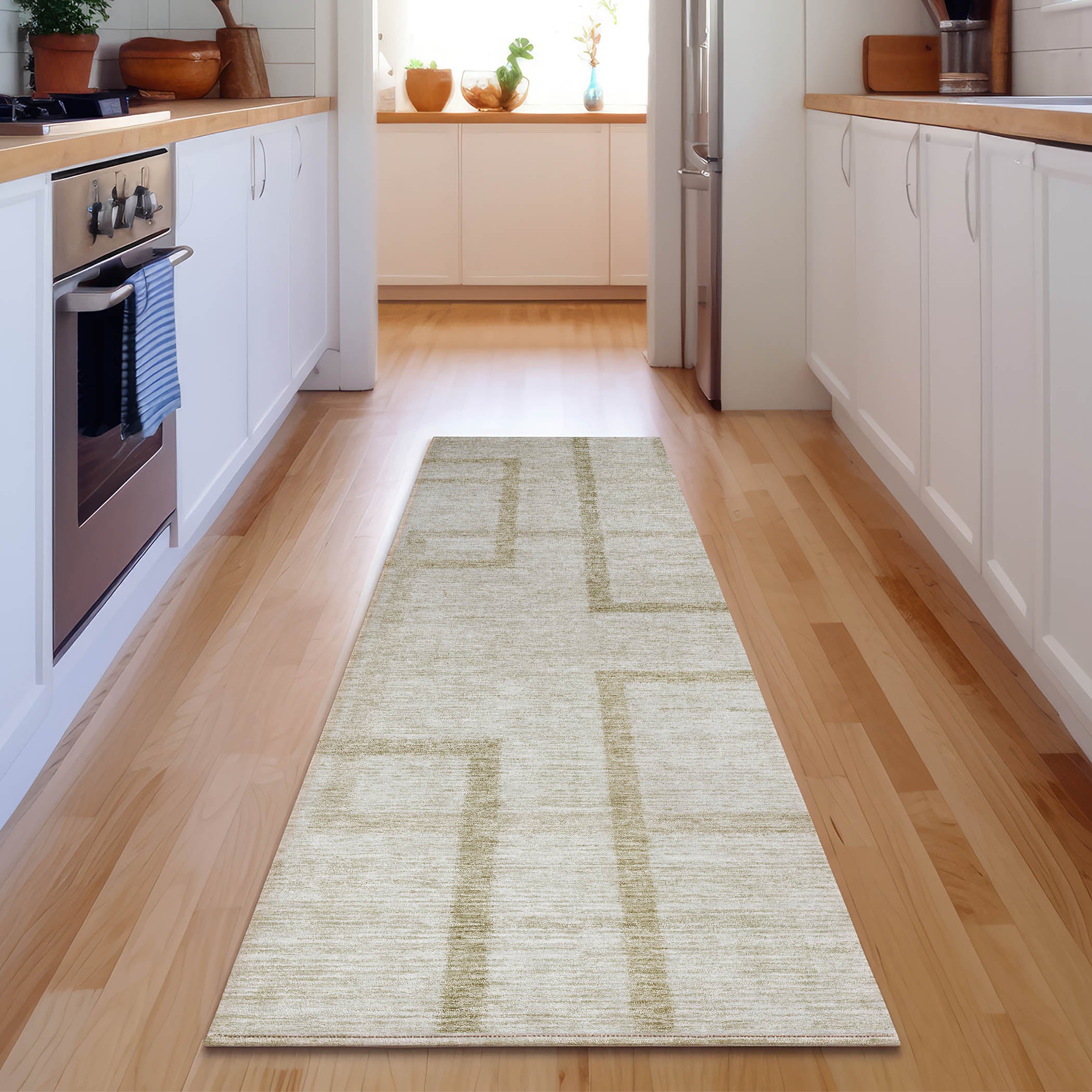 Montevideo Machine Washable Transitional Beige Brown Rug 2'3" x 7'6" #shape_Runner