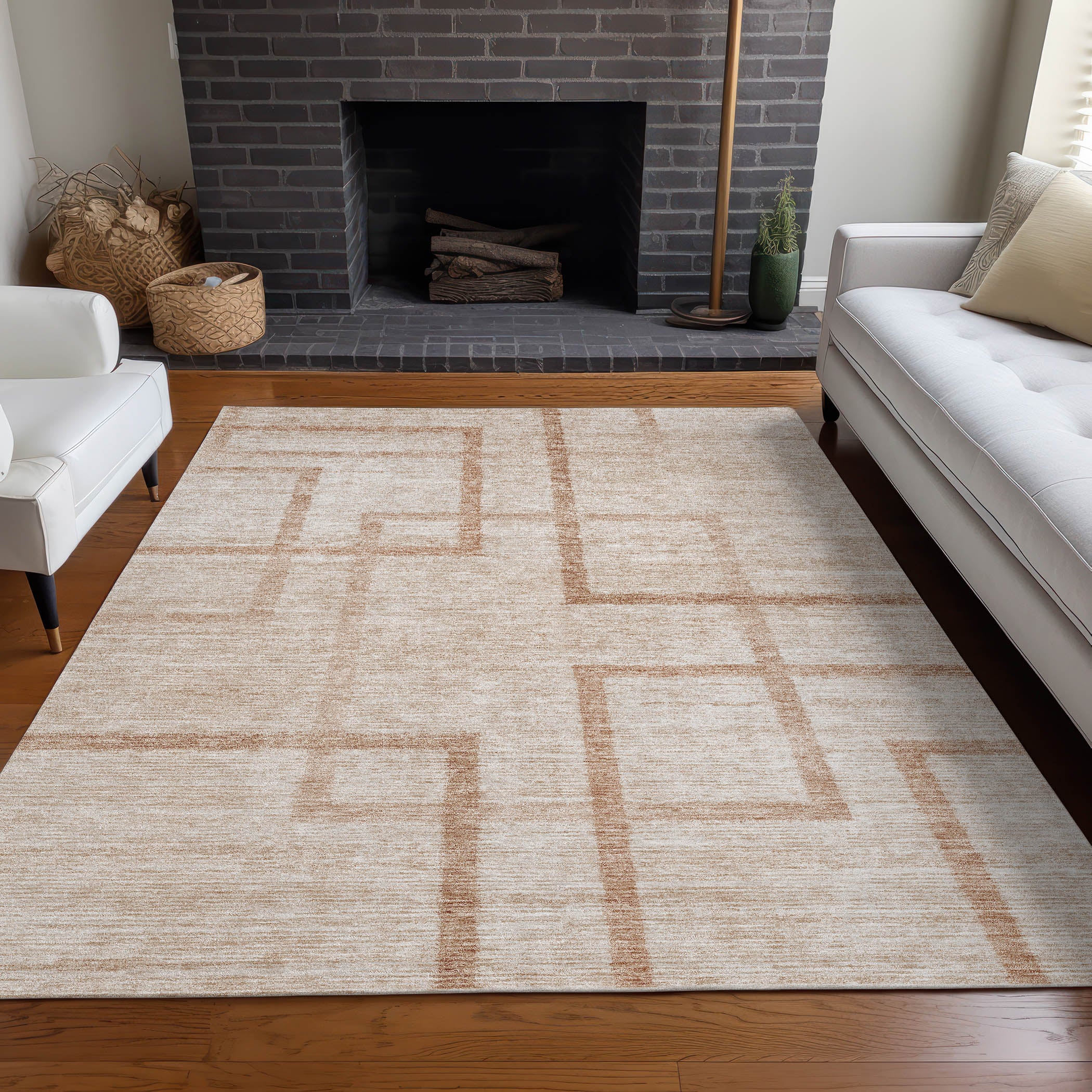 Montevideo Machine Washable Transitional Coral Orange Rug 2'6" x 3'10" #shape_Rectangle
