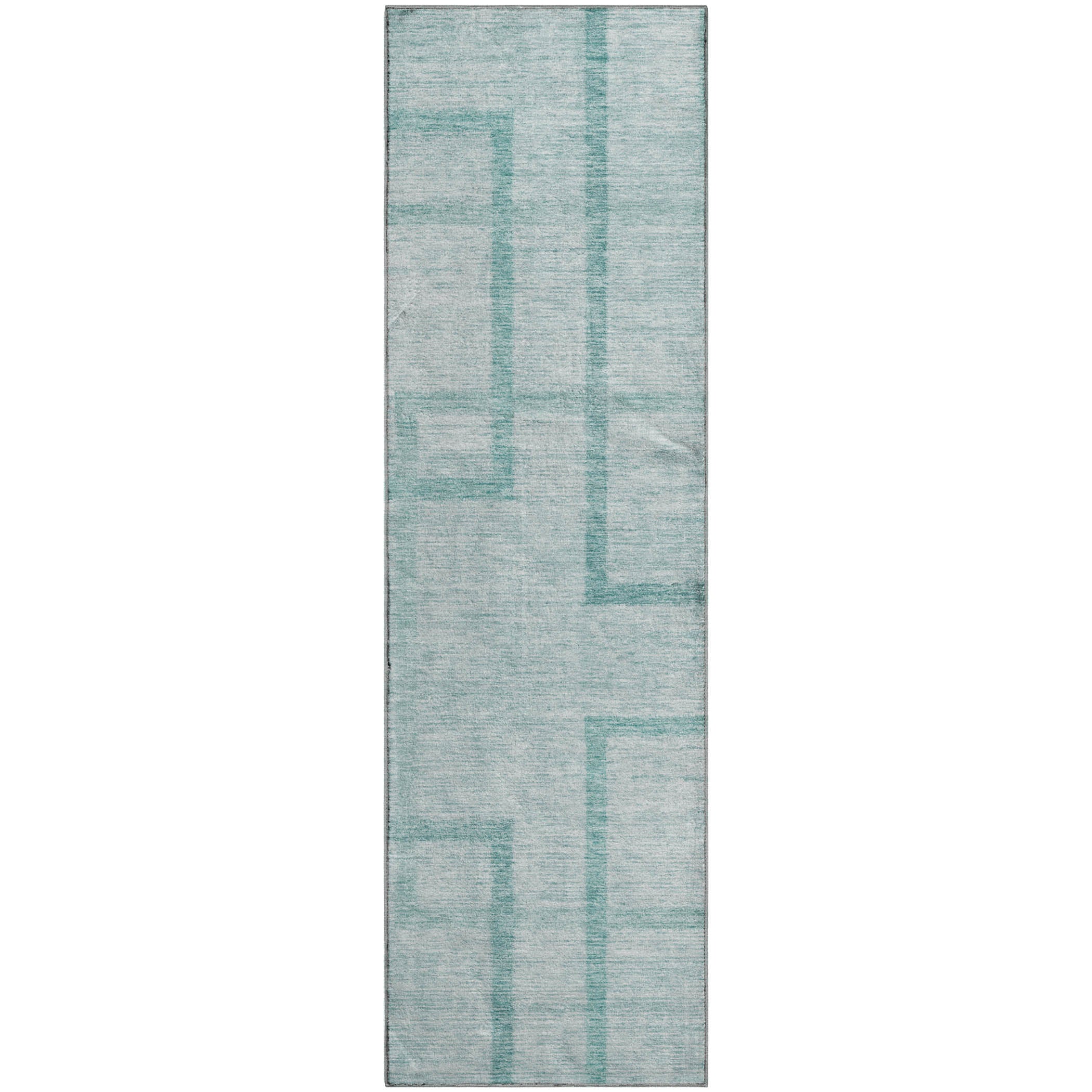 Montevideo Machine Washable Transitional Teal Rug 2'3" x 7'6" #shape_Runner