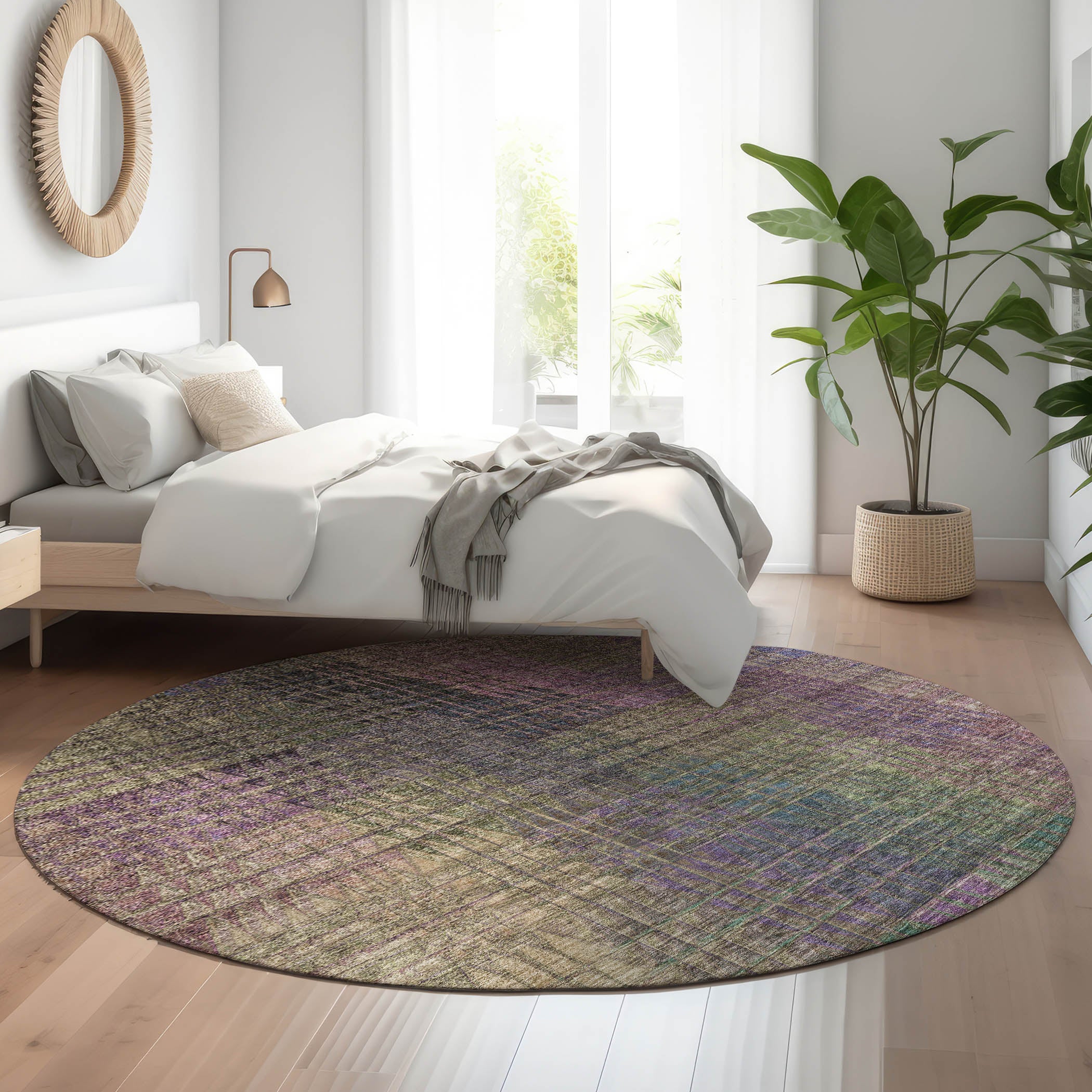 Rome Machine Washable Transitional Plum Purple Rug 8' x 8' #shape_Round