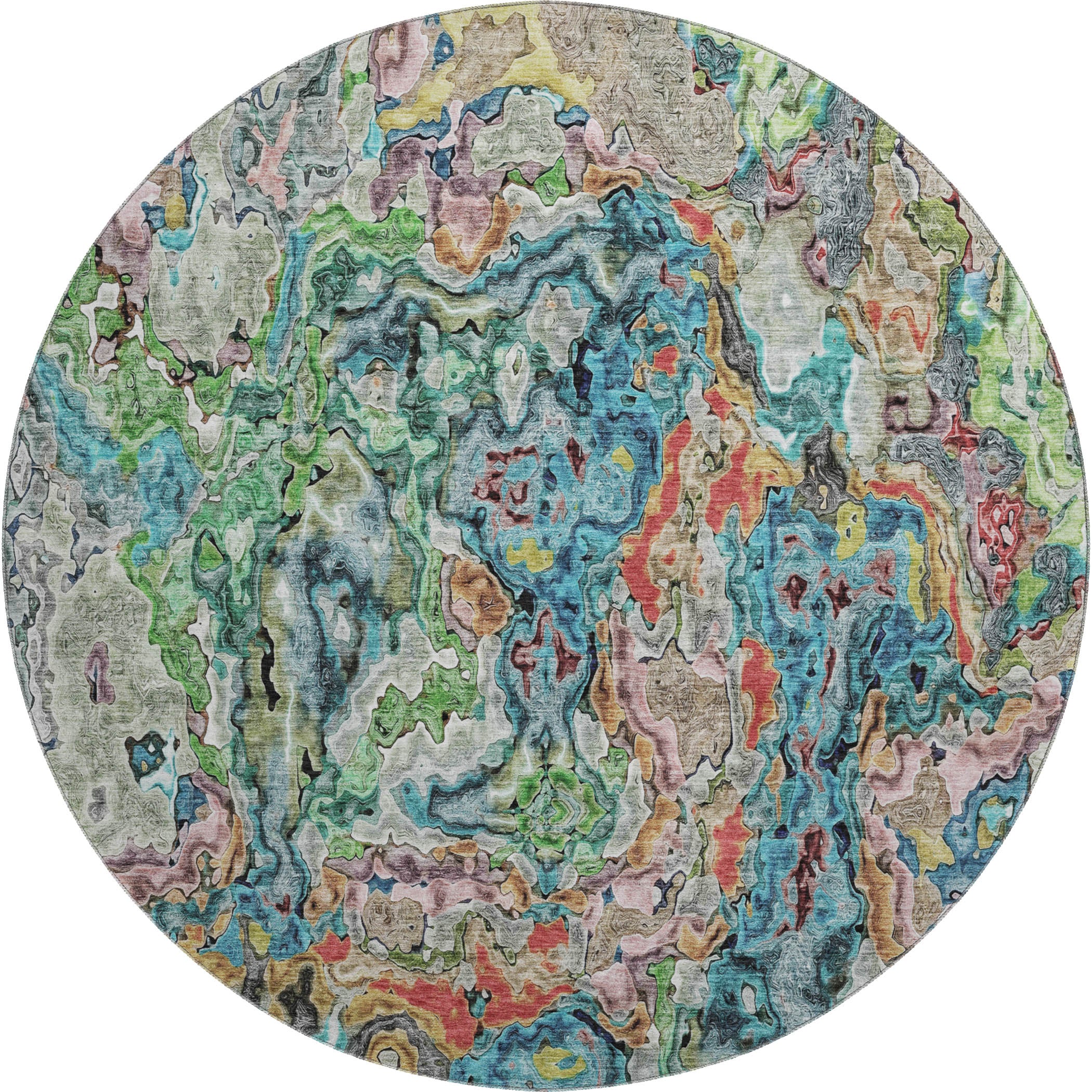 Seoul Machine Washable Transitional Blue Rug 8' x 8' #shape_Round