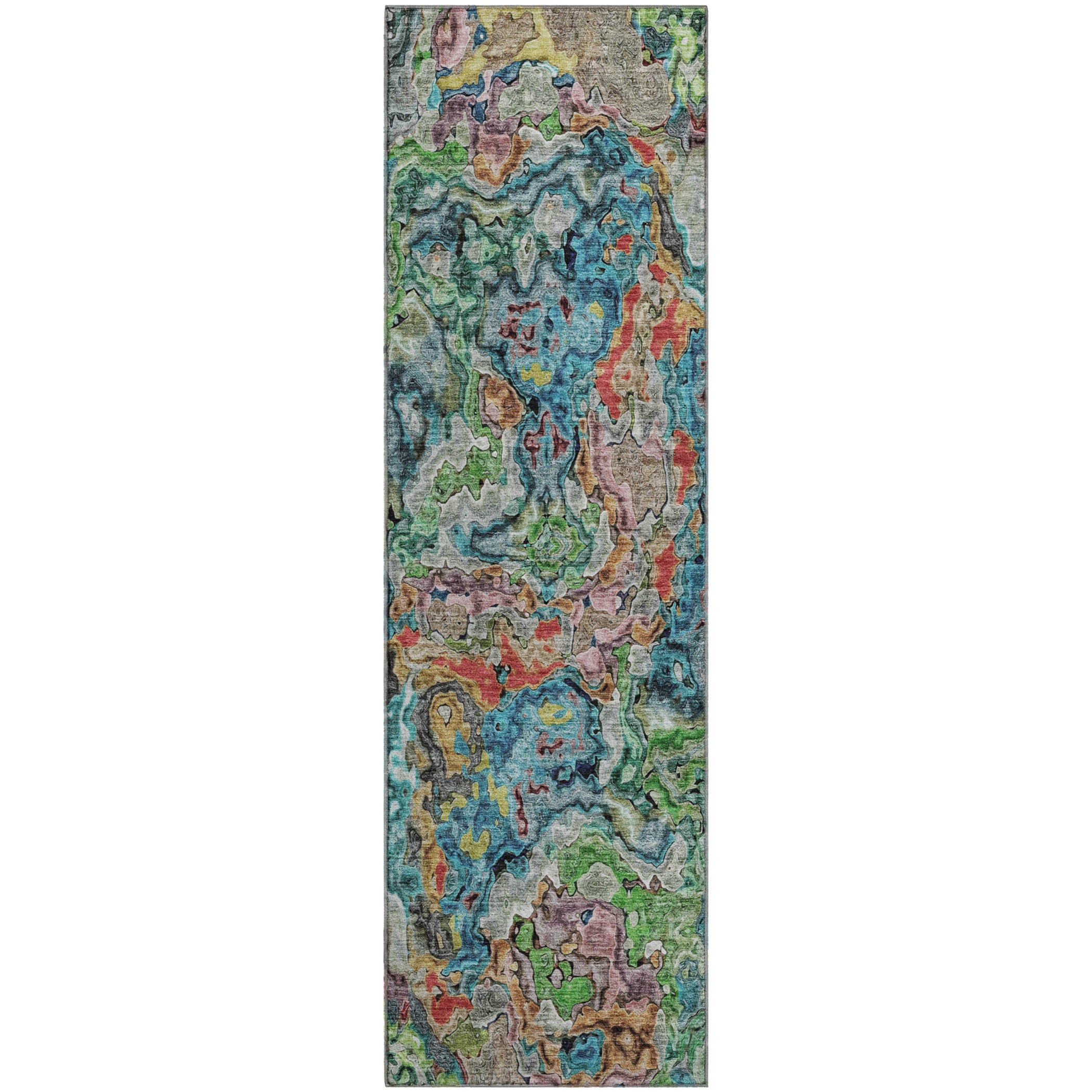 Seoul Machine Washable Transitional Blue Rug 2'3" x 7'6" #shape_Runner