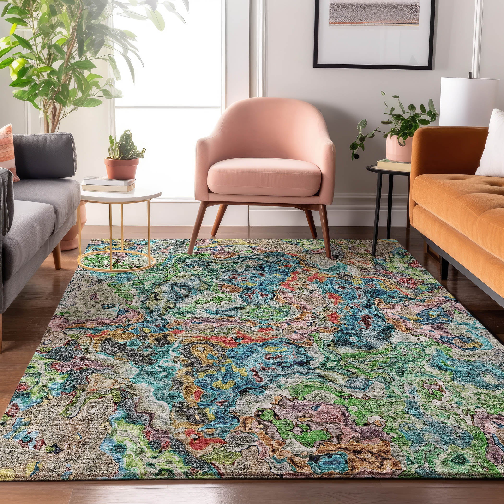 Seoul Machine Washable Transitional Blue Rug 2'6" x 3'10" #shape_Rectangle