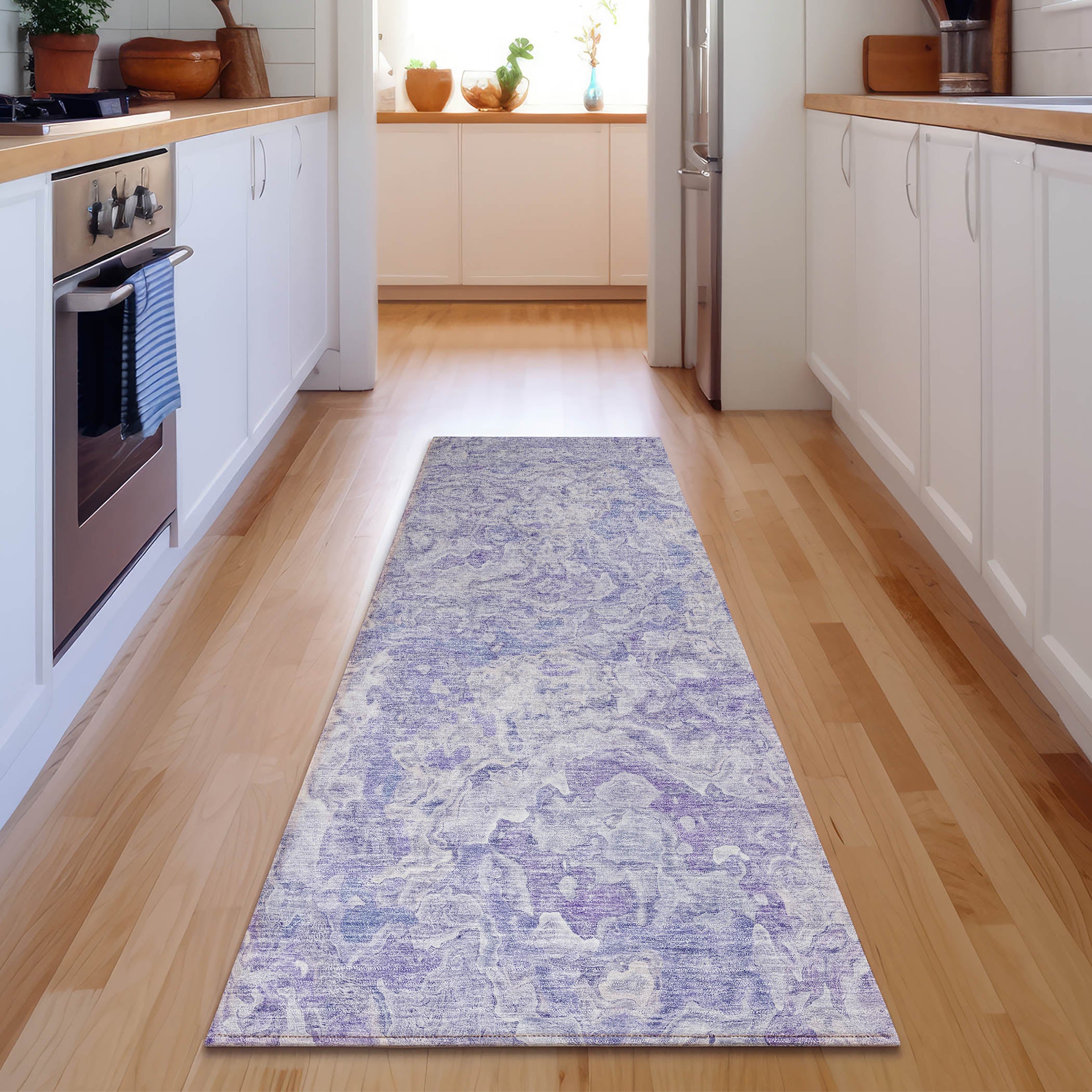 Seoul Machine Washable Transitional Plum Purple Rug 2'3" x 7'6" #shape_Runner