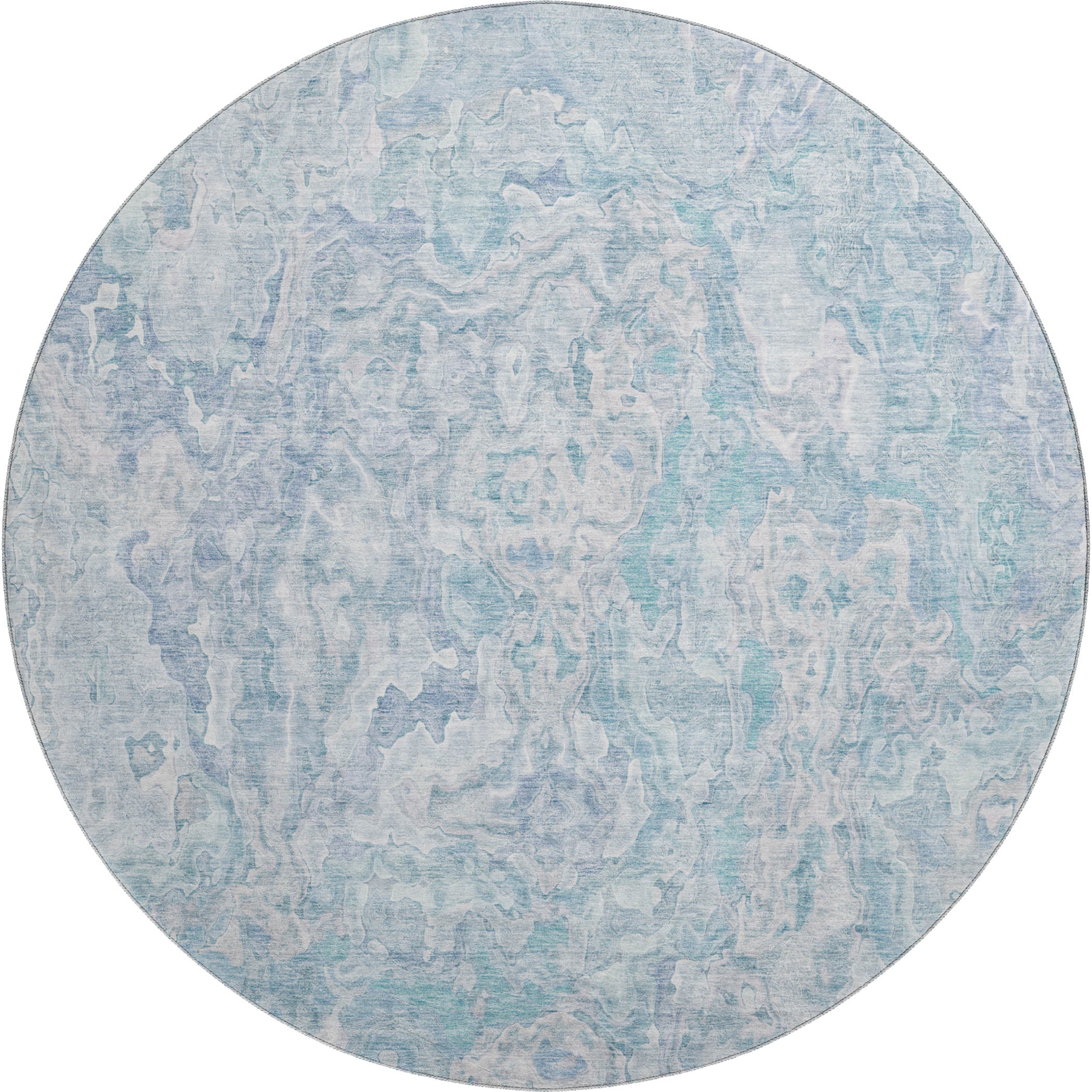Seoul Machine Washable Transitional Sky Blue Rug 8' x 8' #shape_Round