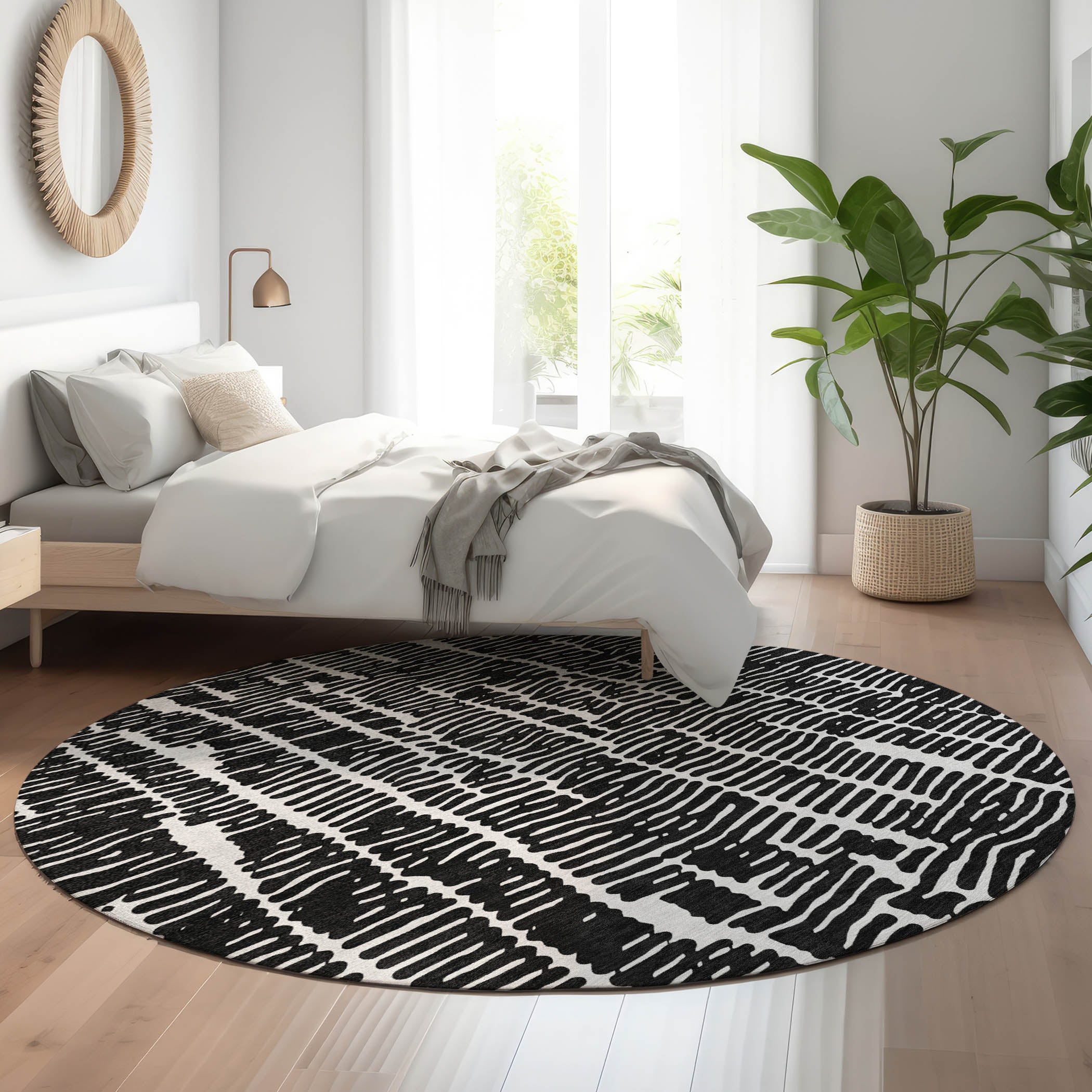 Lima Machine Washable Transitional Black Rug 8' x 8' #shape_Round