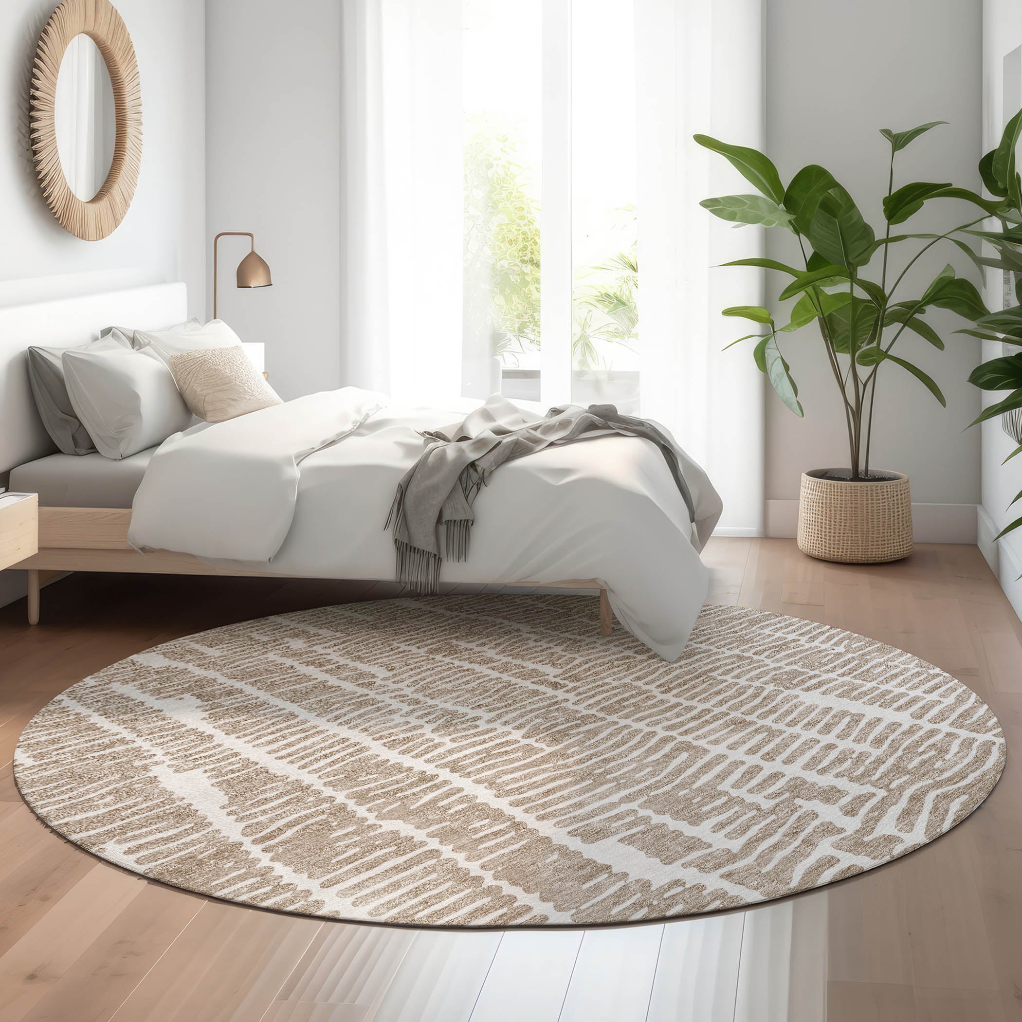 Lima Machine Washable Transitional Brown Rug 8' x 8' #shape_Round