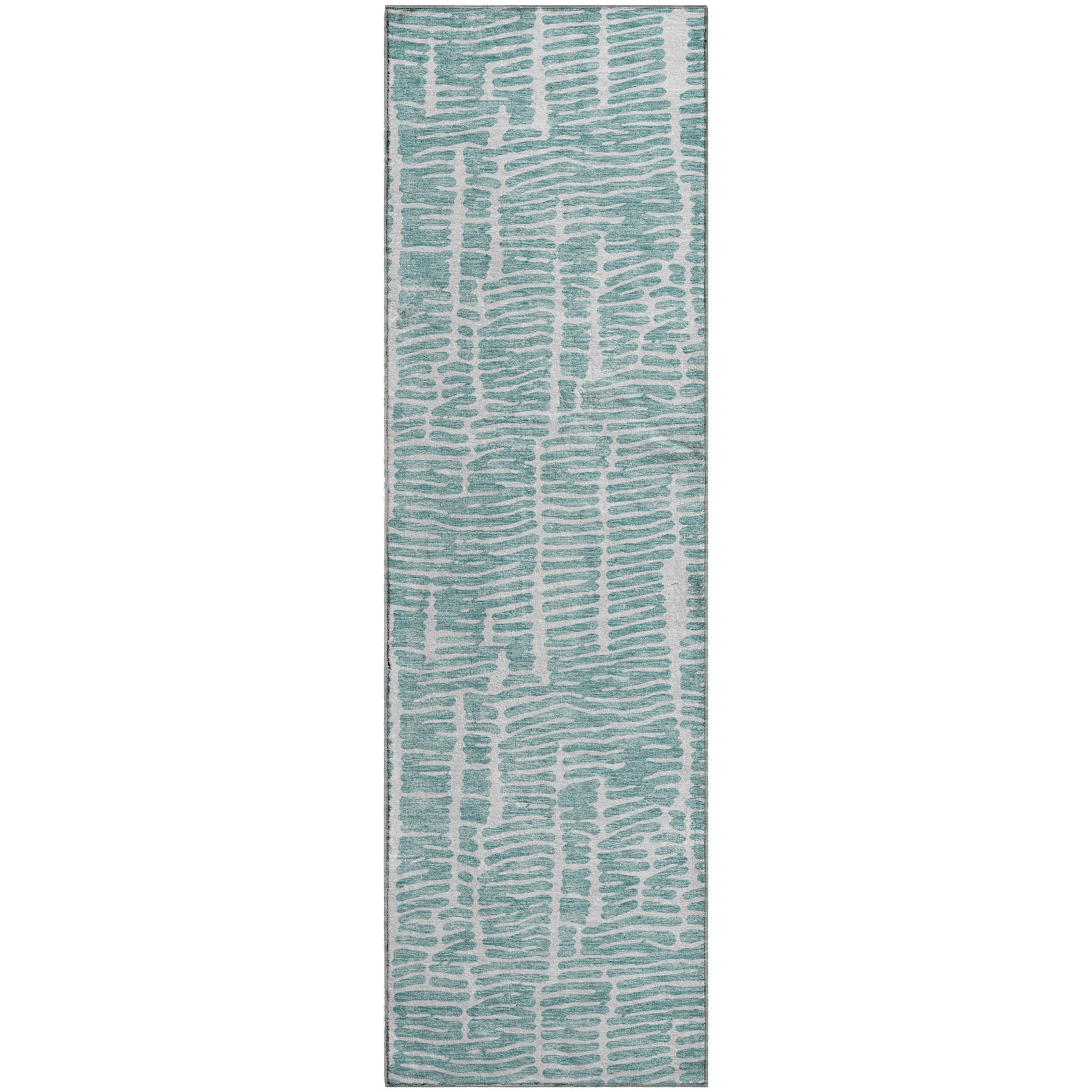 Lima Machine Washable Transitional Teal Rug 2'3" x 7'6" #shape_Runner