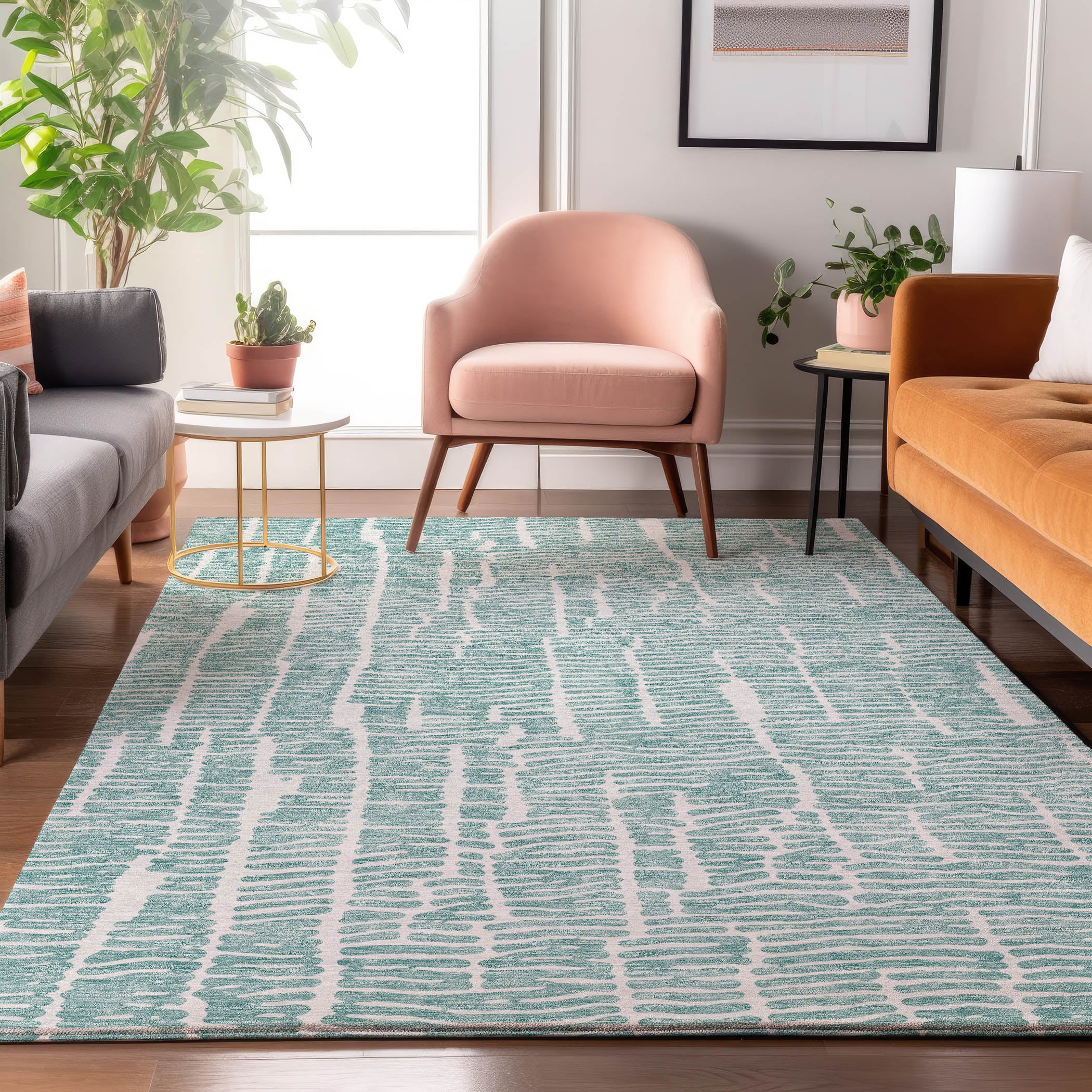 Lima Machine Washable Transitional Teal Rug 2'6" x 3'10" #shape_Rectangle