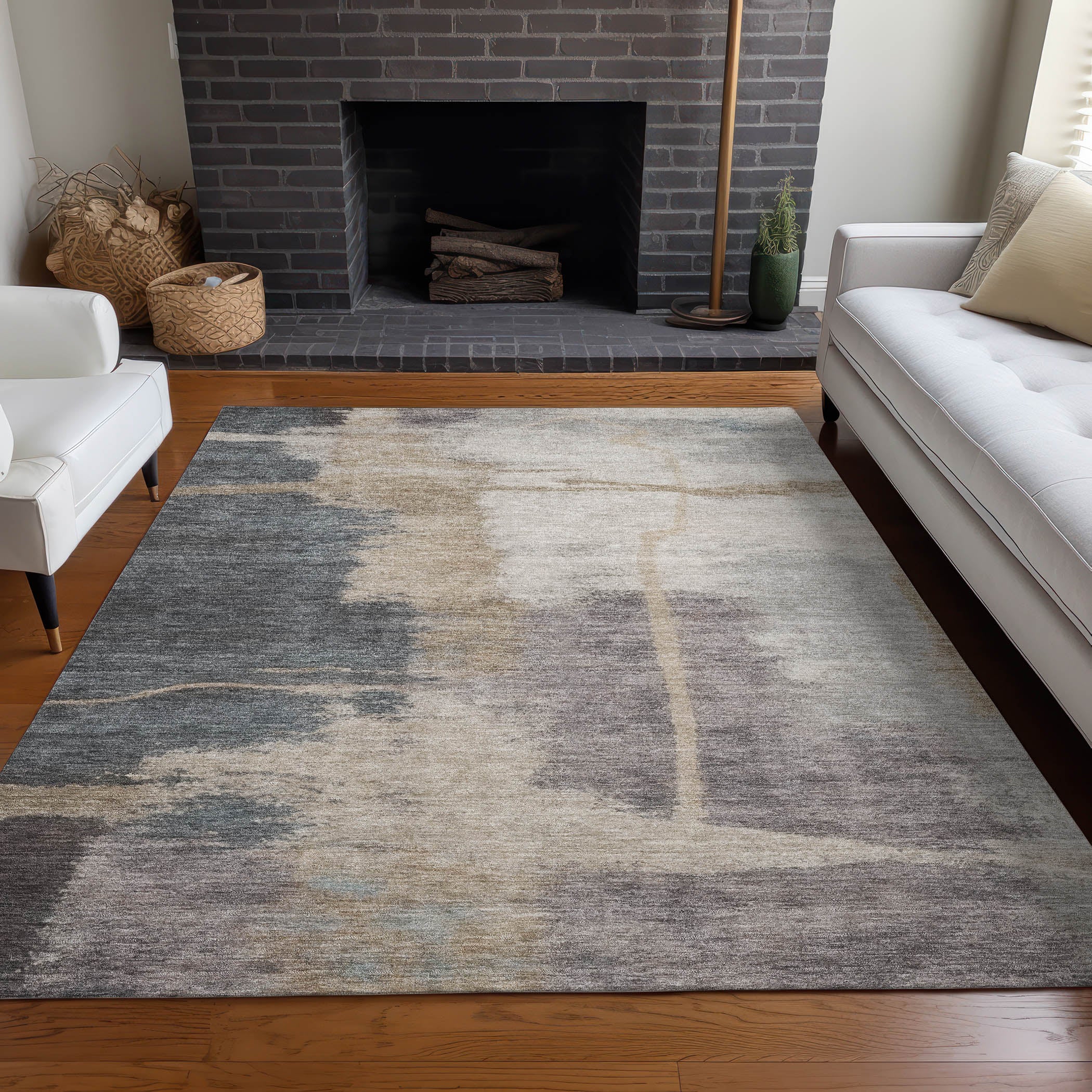 Florence Machine Washable Transitional Gray Rug 2'6" x 3'10" #shape_Rectangle