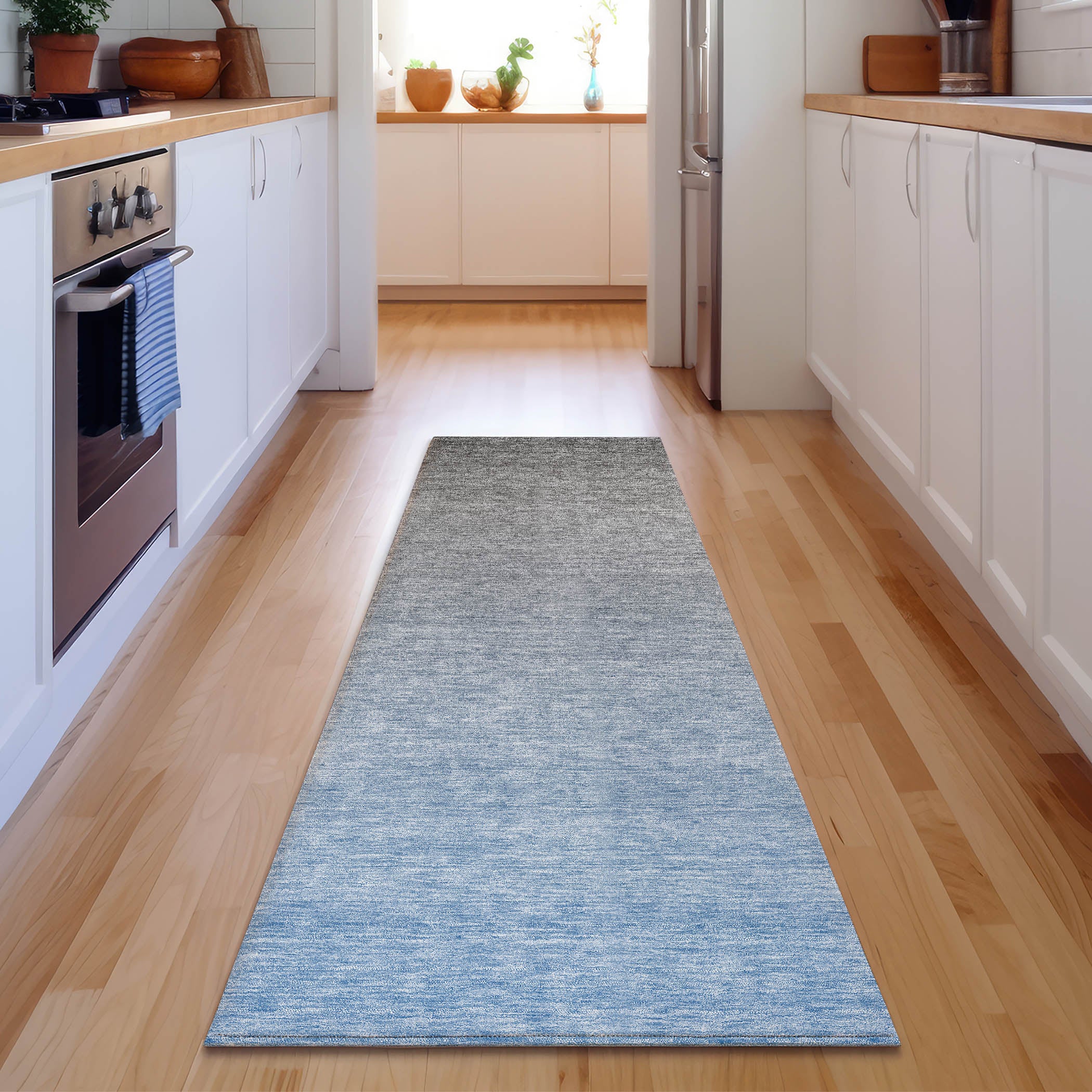 Tallinn Machine Washable Transitional Blue Rug 2'3" x 7'6" #shape_Runner