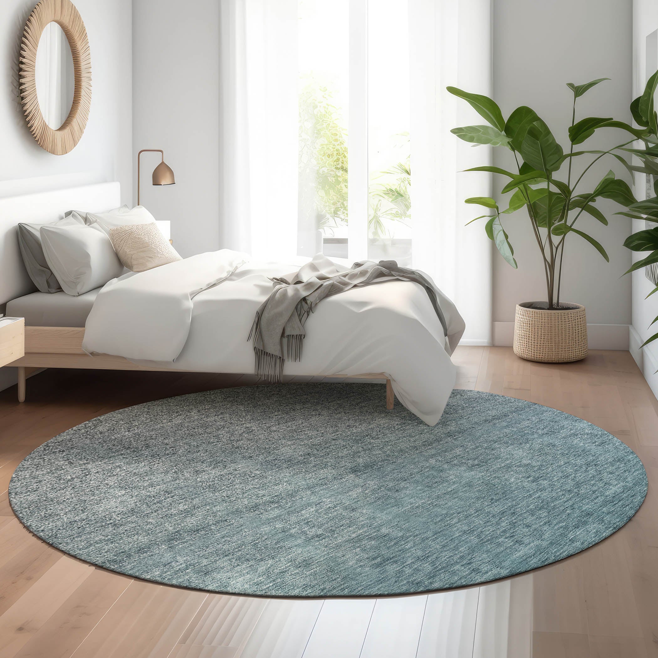 Tallinn Machine Washable Transitional Teal Rug 8' x 8' #shape_Round